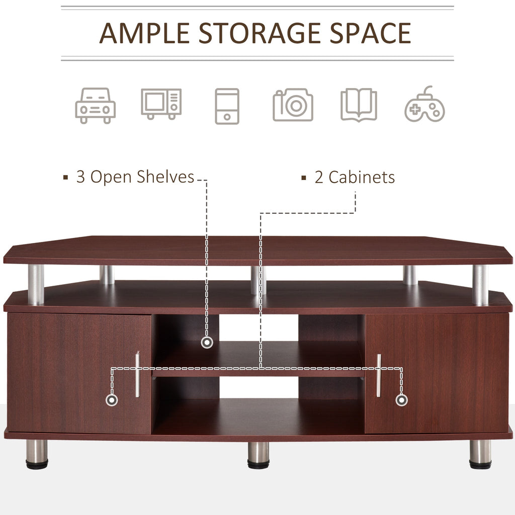 Easycomfort Mobile Porta TV Classico da Soggiorno with 2 ripiani e 2 Armadietti, in MDF e Acciaio Inox, Marrone, 120x39.5x52cm