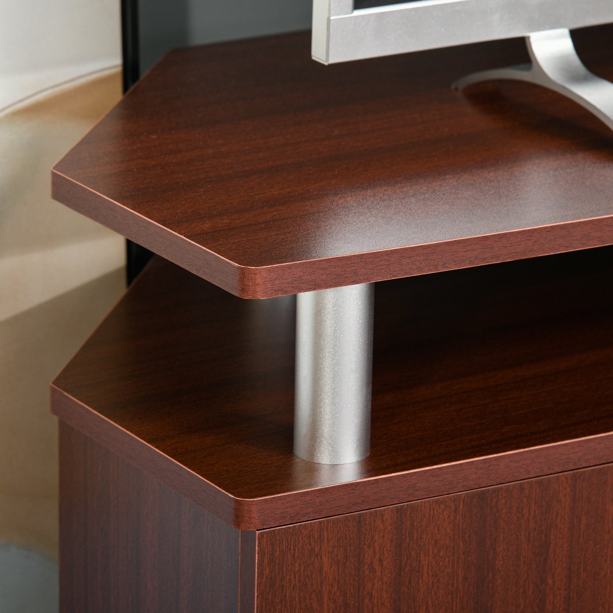 Easycomfort Mobile Porta TV Classico da Soggiorno with 2 ripiani e 2 Armadietti, in MDF e Acciaio Inox, Marrone, 120x39.5x52cm