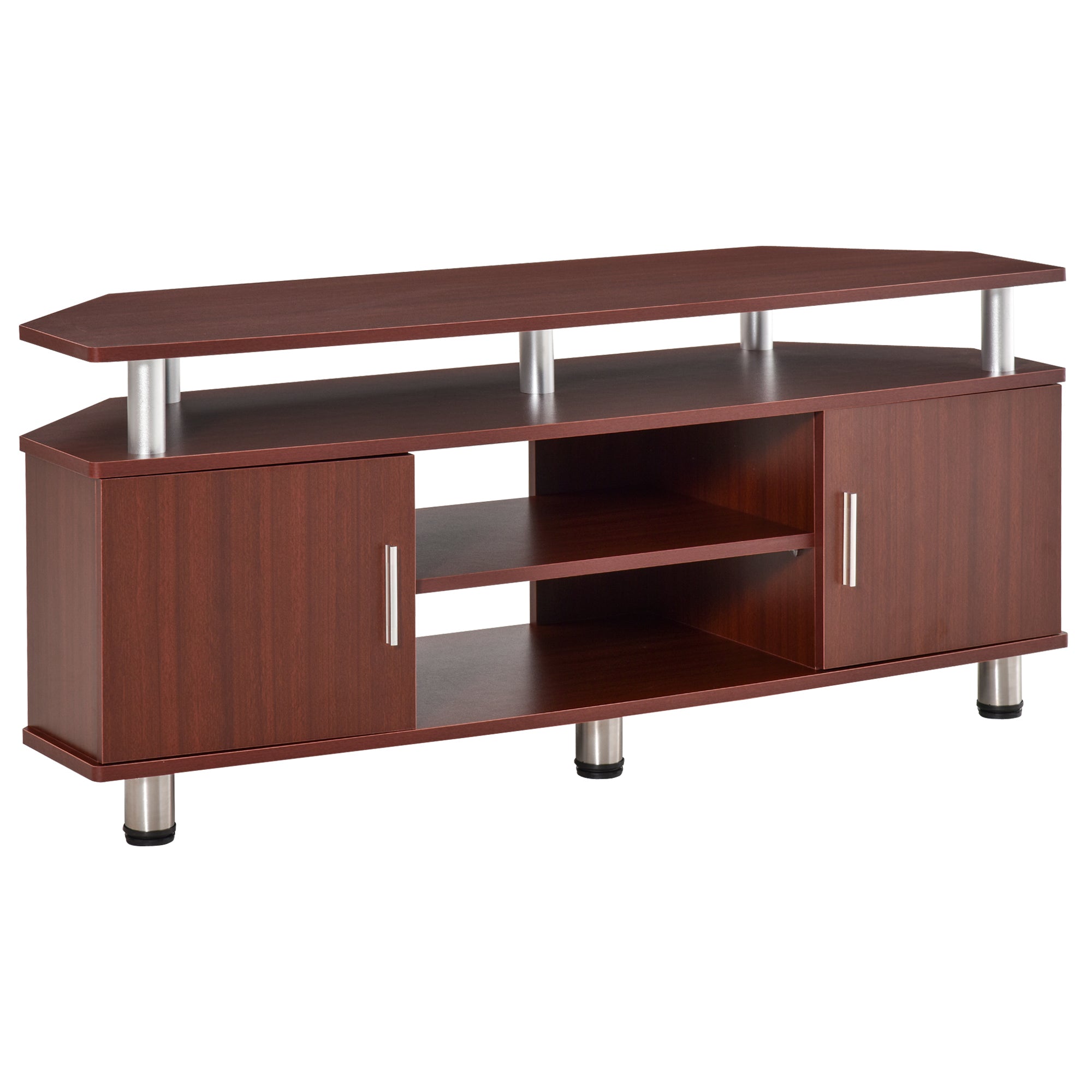 Easycomfort Mobile Porta TV Classico da Soggiorno with 2 ripiani e 2 Armadietti, in MDF e Acciaio Inox, Marrone, 120x39.5x52cm