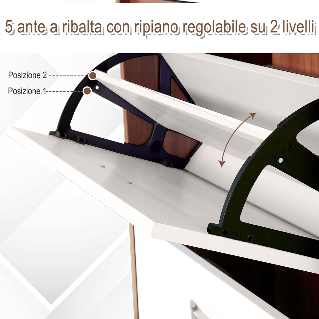 Easycomfort Scarpiera Slim a 5 Livelli with 2 Ripiani per Livello, in MDF, 60x28x189 cm, white e Marrone