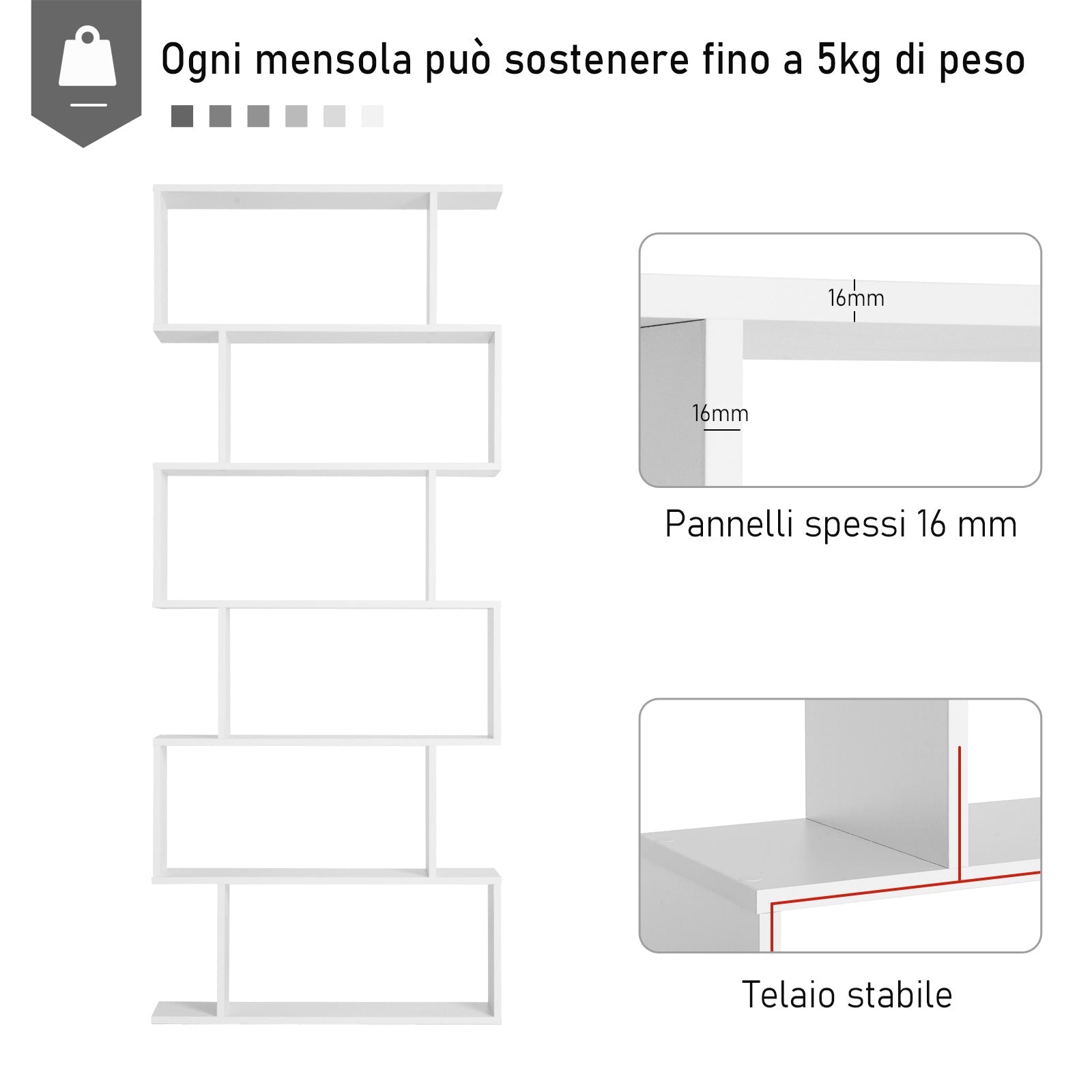 Easycomfort Scaffale Alto with 6 Ripiani, Libreria Scaffalatura in Legno Design Moderno, white 80 × 23 × 192cm