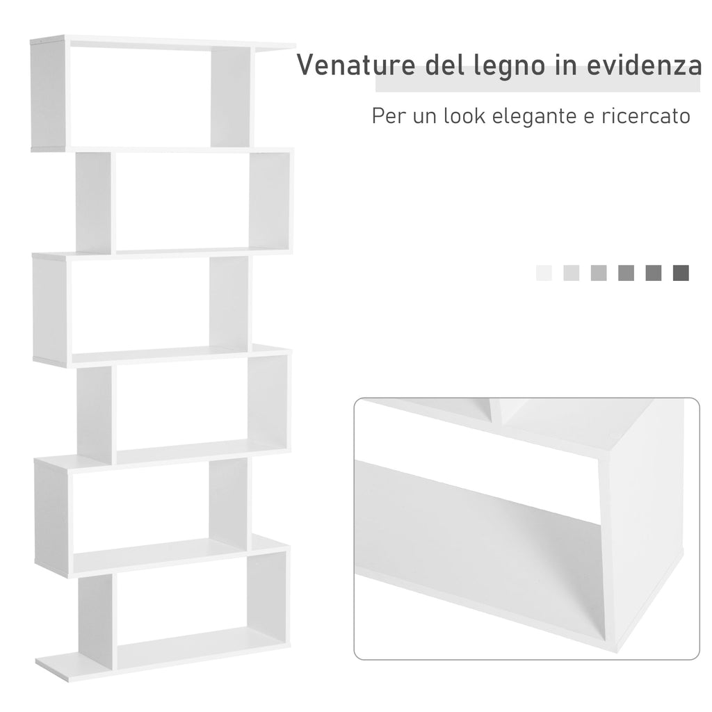 Easycomfort Scaffale Alto with 6 Ripiani, Libreria Scaffalatura in Legno Design Moderno, white 80 × 23 × 192cm