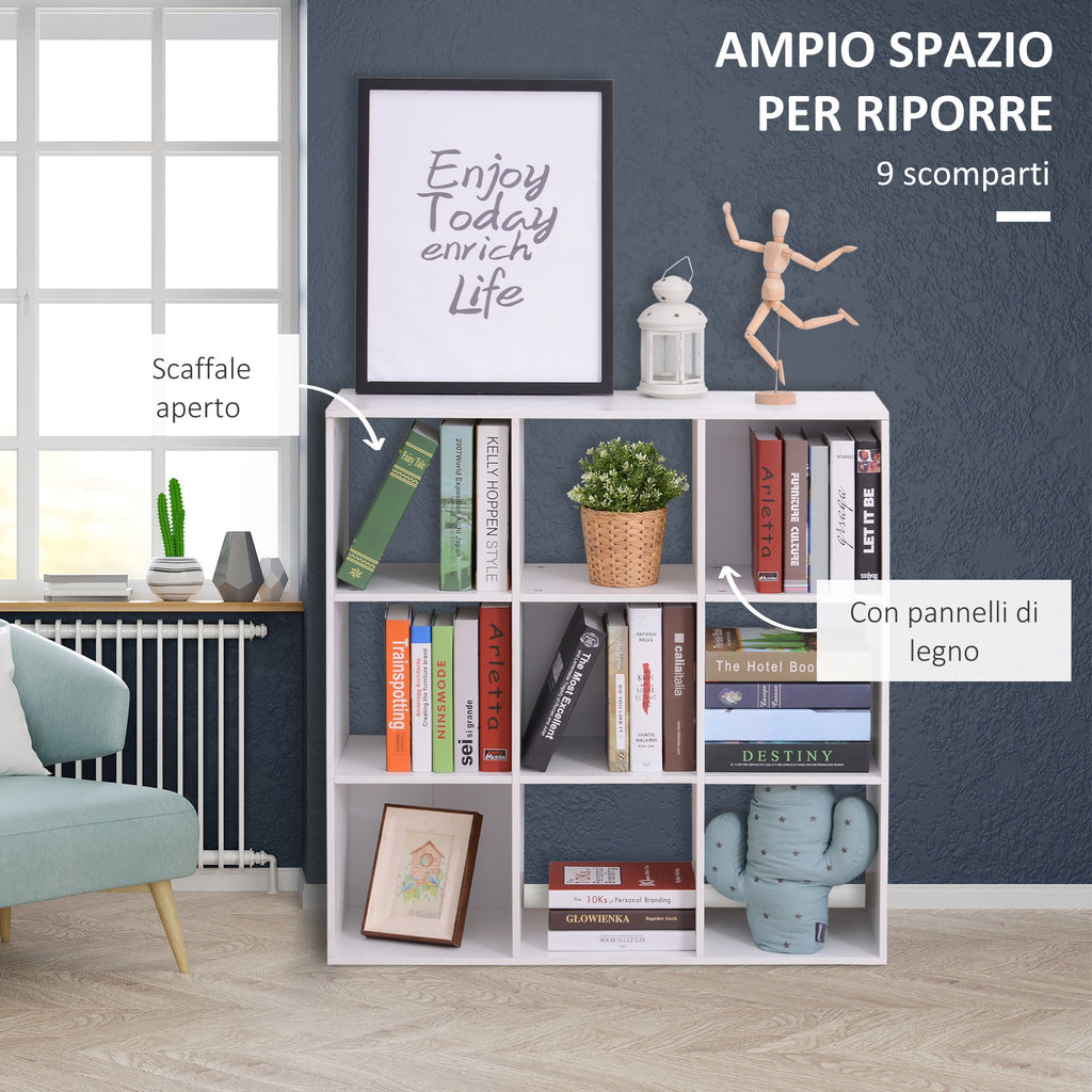 Easycomfort Libreria Bianca per Casa e Ufficio, Scaffale dal Design Moderno with 9 Scomparti in Legno, 91x29.5x91cm