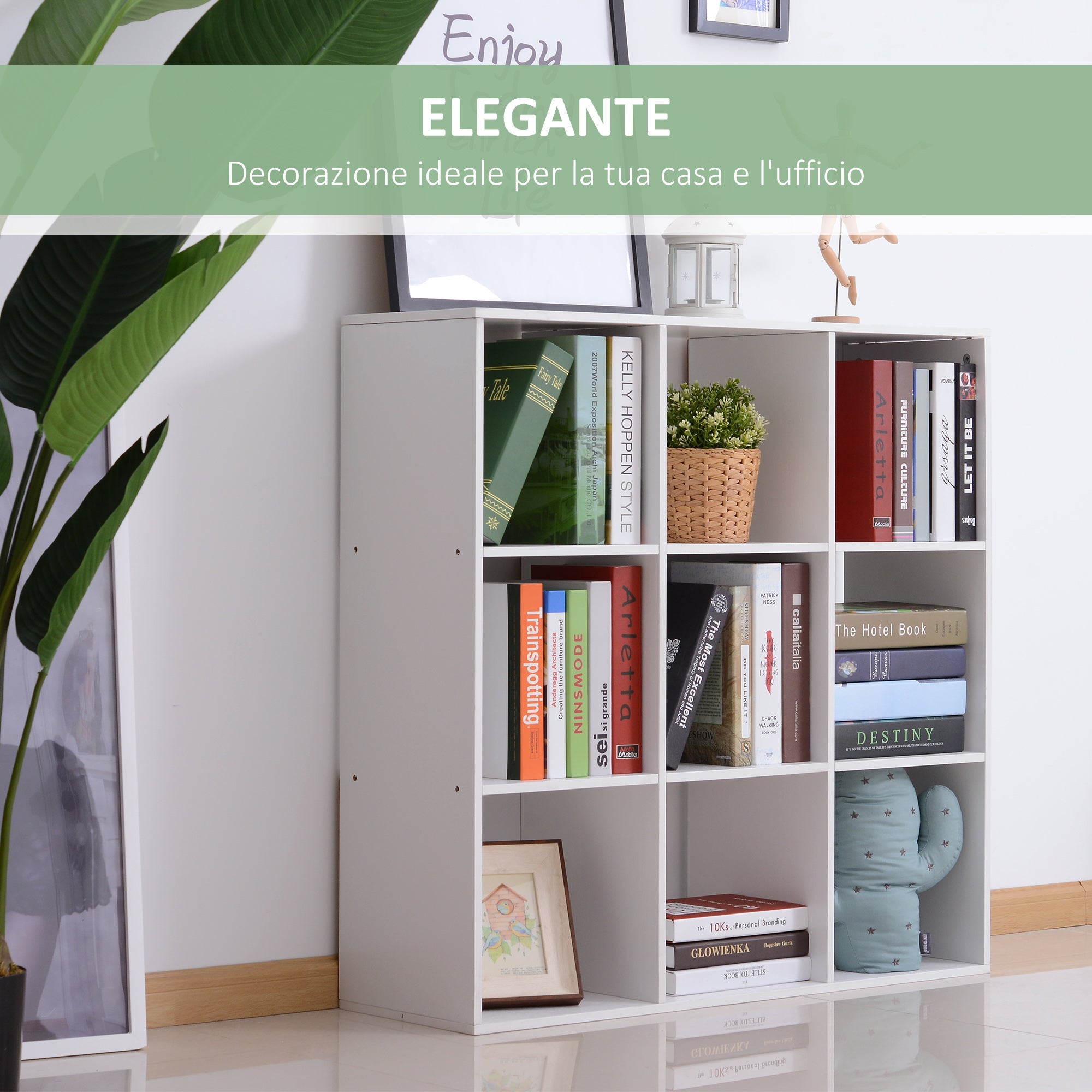 Easycomfort Libreria Bianca per Casa e Ufficio, Scaffale dal Design Moderno with 9 Scomparti in Legno, 91x29.5x91cm