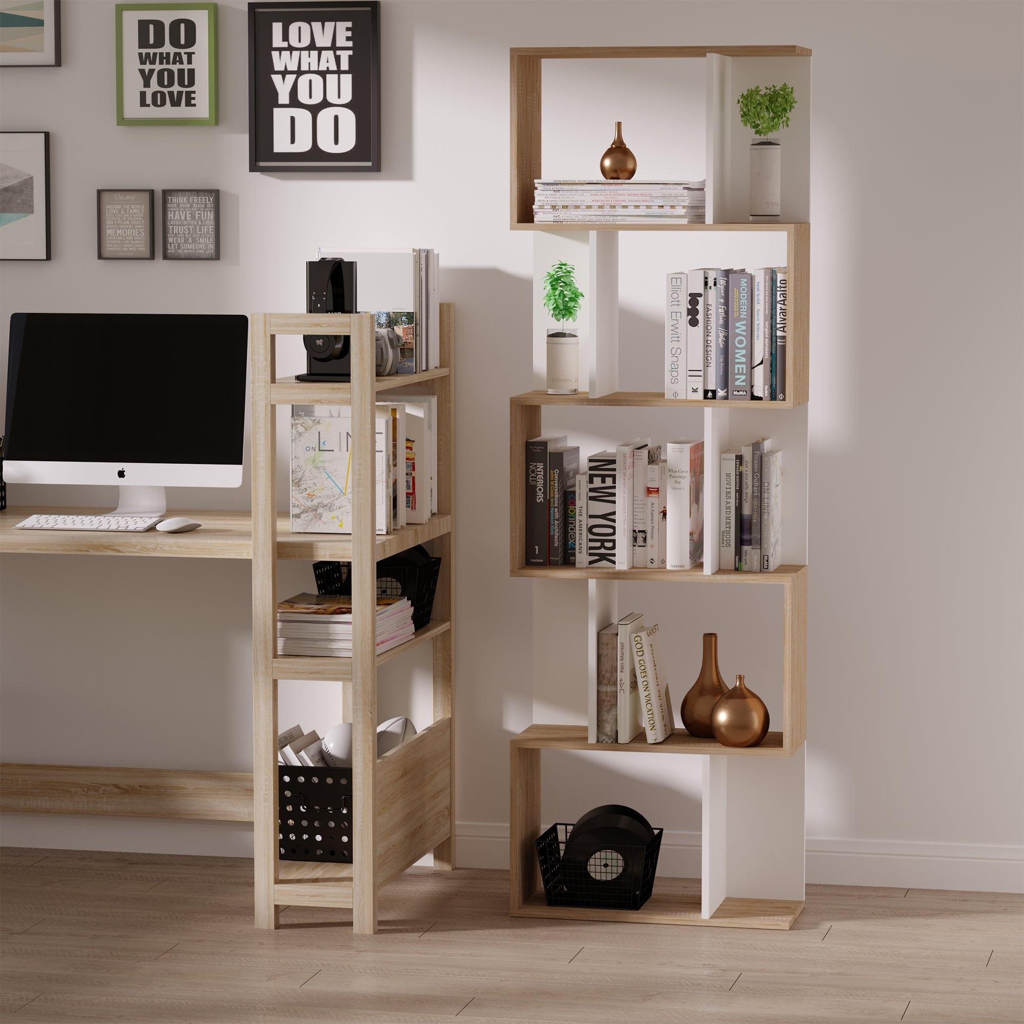 Easycomfort Libreria Moderna 5 Ripiani Pratici Finitura Eccellente, Superficie Liscia e a Prova di Umidità in Legno Truciolato white 60×24×184.5cm