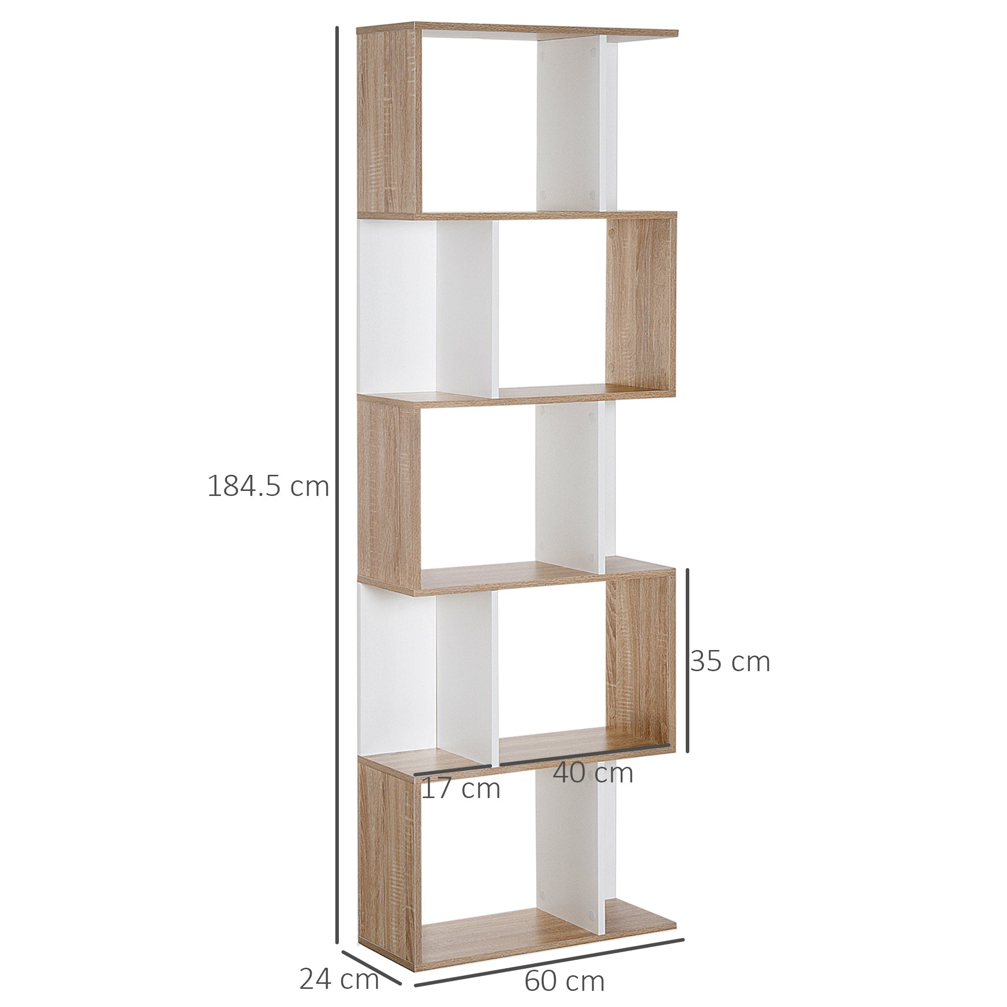 Easycomfort Libreria Moderna 5 Ripiani Pratici Finitura Eccellente, Superficie Liscia e a Prova di Umidità in Legno Truciolato white 60×24×184.5cm