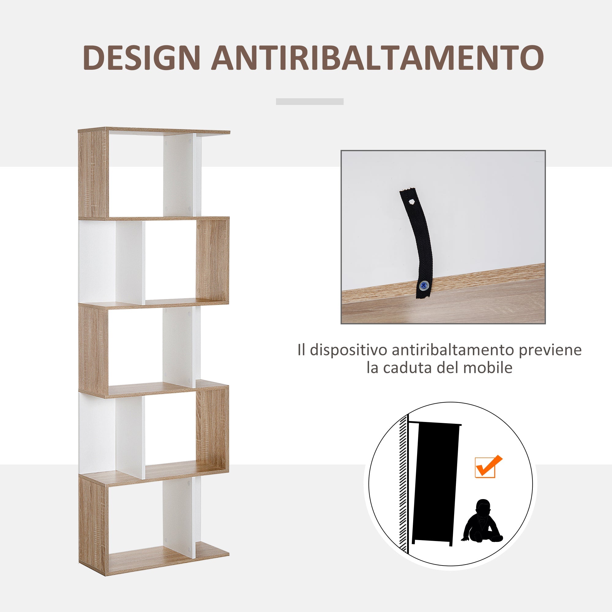 Easycomfort Libreria Moderna 5 Ripiani Pratici Finitura Eccellente, Superficie Liscia e a Prova di Umidità in Legno Truciolato white 60×24×184.5cm