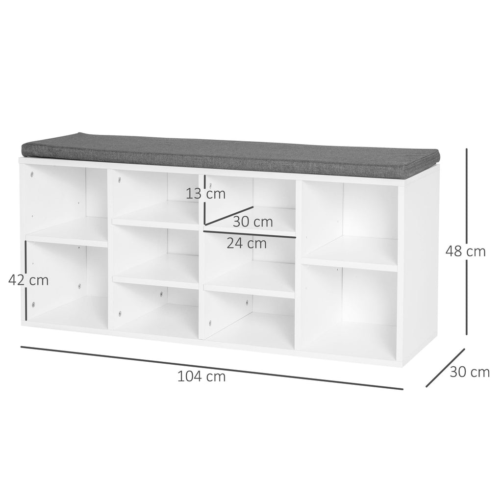 Easycomfort Scarpiera Panchina 8-10 Paia di Scarpe Ripiani Regolabili, Legno, white, 104 x 30 x 48 cm