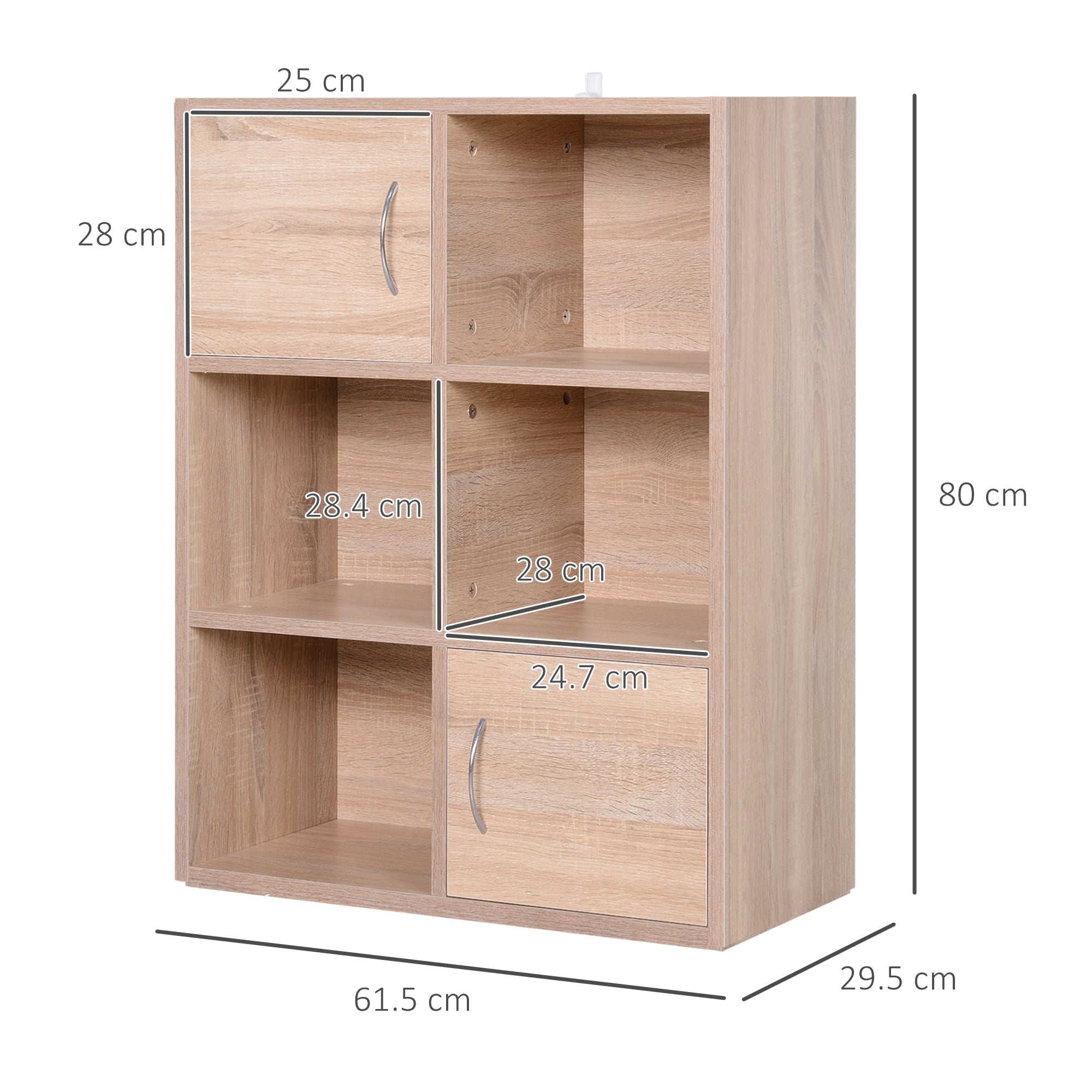 Easycomfort Libreria Scaffale in Legno, Mobiletto Multiuso with 3 Ripiani 4 Scompartimenti e 2 ante, 61.5x29.5x80cm
