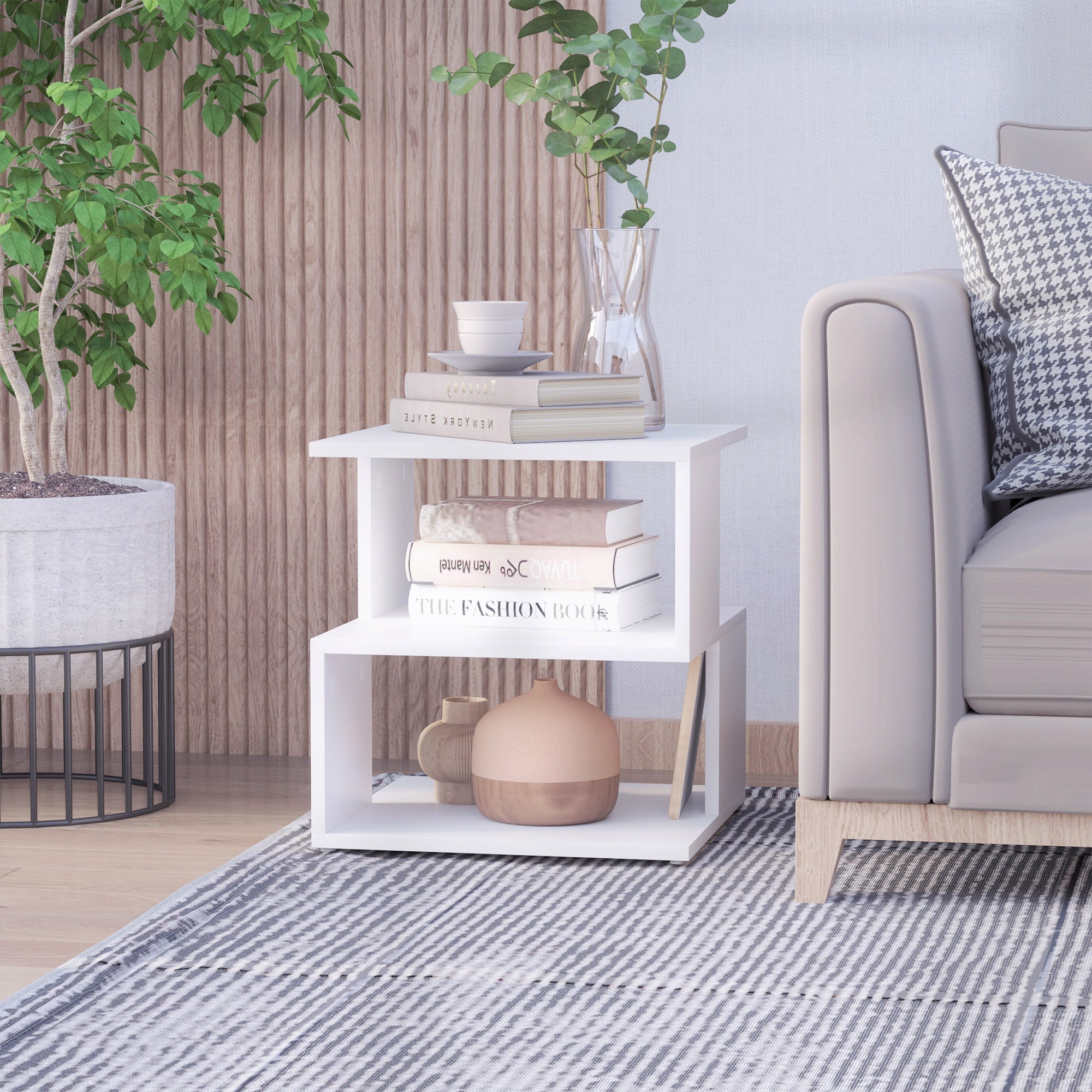 Easycomfort Tavolino da Caffè 2 Ripiani Aperti Design Moderno Salotto Soggiorno Legno 40x40x43cm white