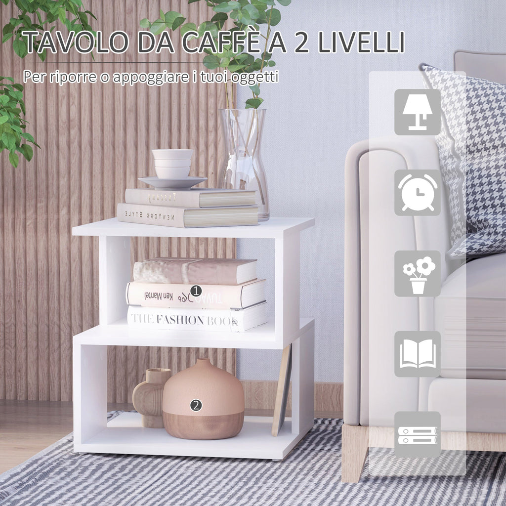 Easycomfort Tavolino da Caffè 2 Ripiani Aperti Design Moderno Salotto Soggiorno Legno 40x40x43cm white