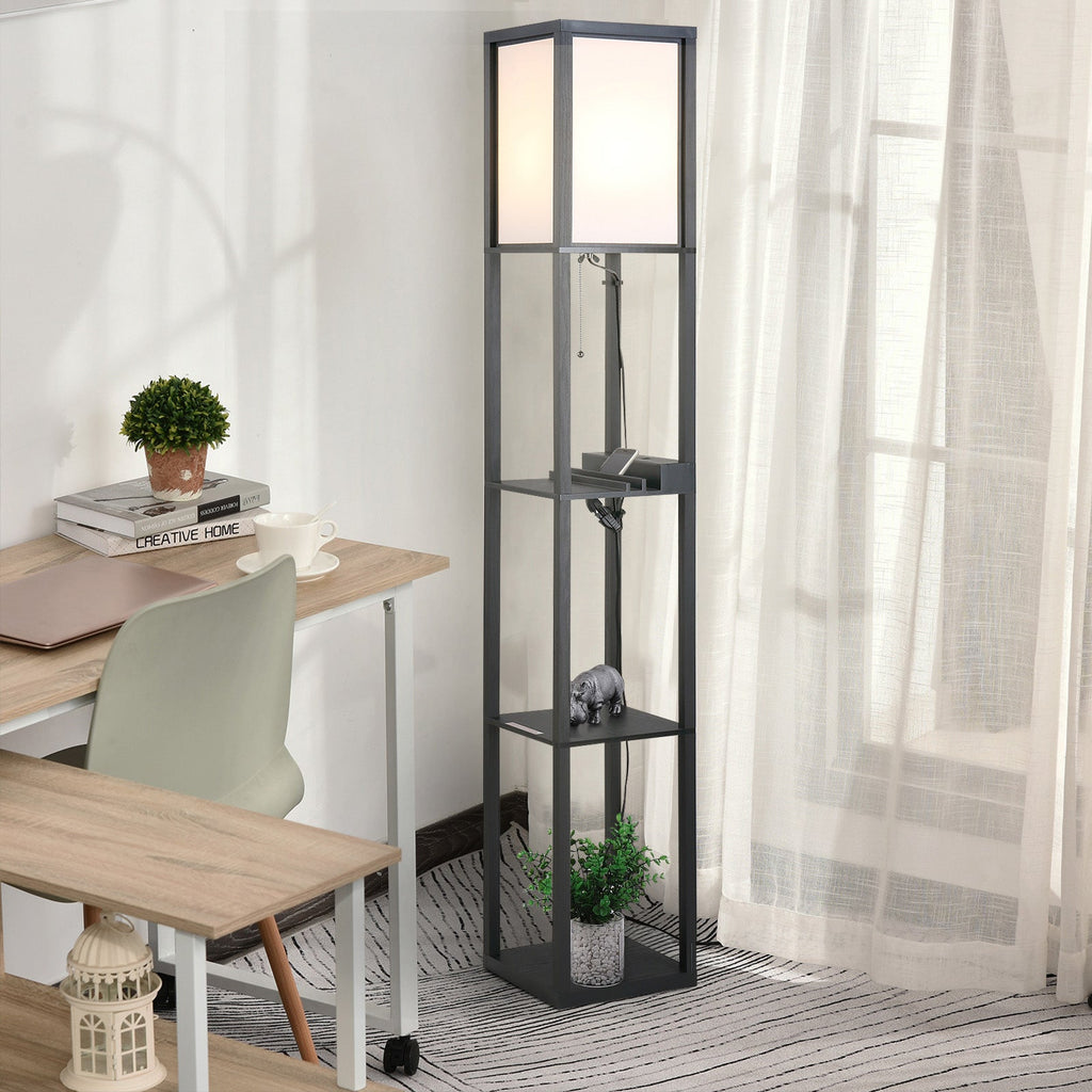 Easycomfort Lampada da Terra Moderna, Lampadina Illuminazione Interna Salvaspazio with Ripiani da Soggiorno Cotone, MDF 26 x 26 x 160 cm black e white