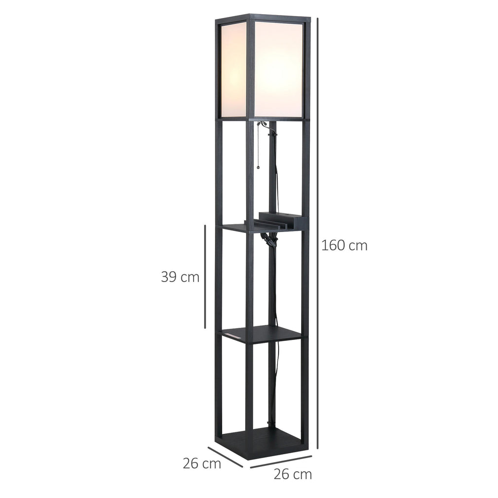 Easycomfort Lampada da Terra Moderna, Lampadina Illuminazione Interna Salvaspazio with Ripiani da Soggiorno Cotone, MDF 26 x 26 x 160 cm black e white