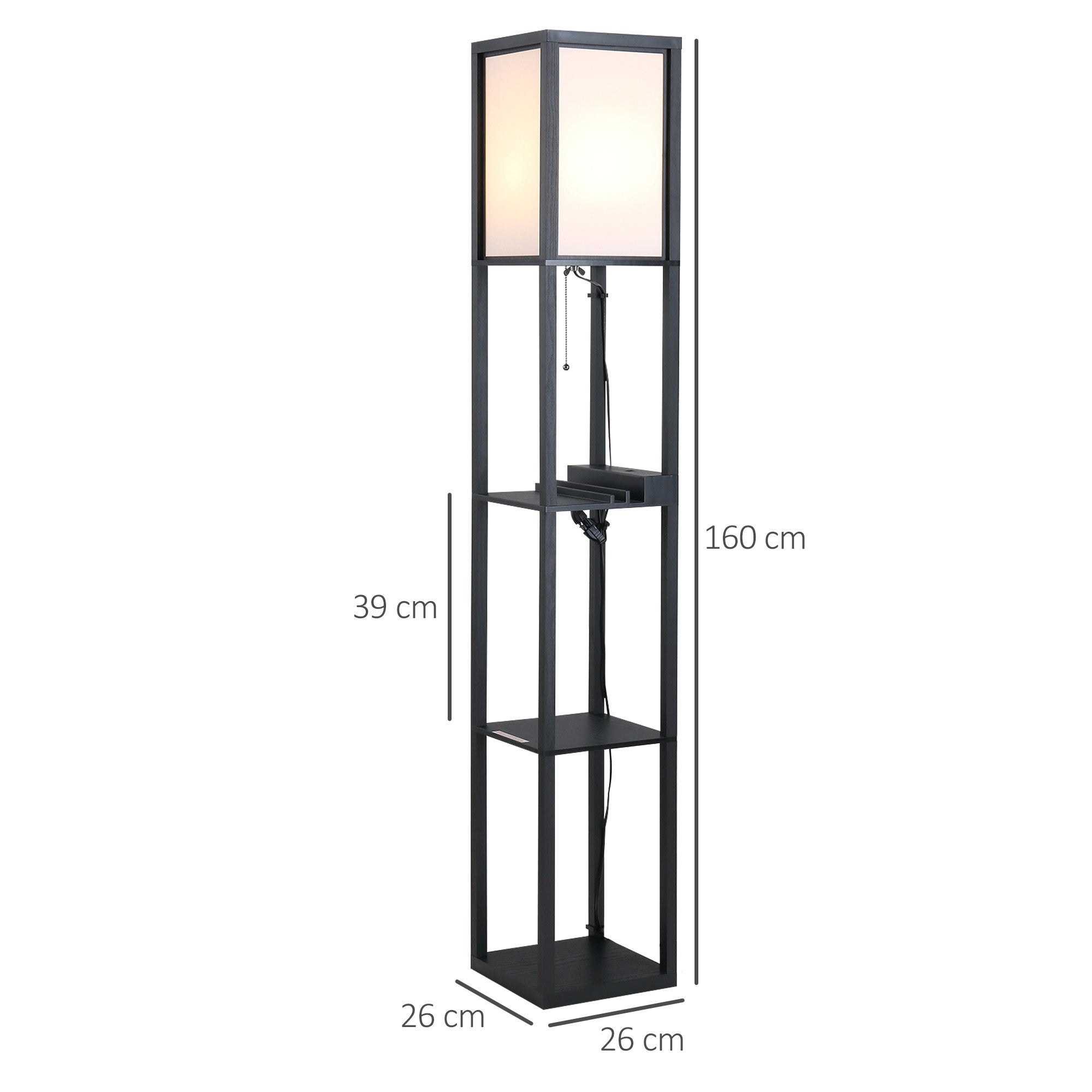 Easycomfort Lampada da Terra Moderna, Lampadina Illuminazione Interna Salvaspazio with Ripiani da Soggiorno Cotone, MDF 26 x 26 x 160 cm black e white