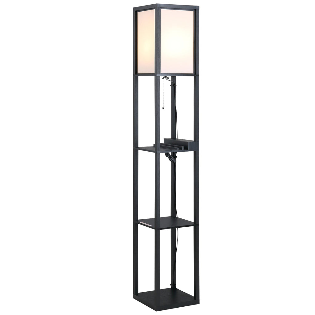 Easycomfort Lampada da Terra Moderna, Lampadina Illuminazione Interna Salvaspazio with Ripiani da Soggiorno Cotone, MDF 26 x 26 x 160 cm black e white