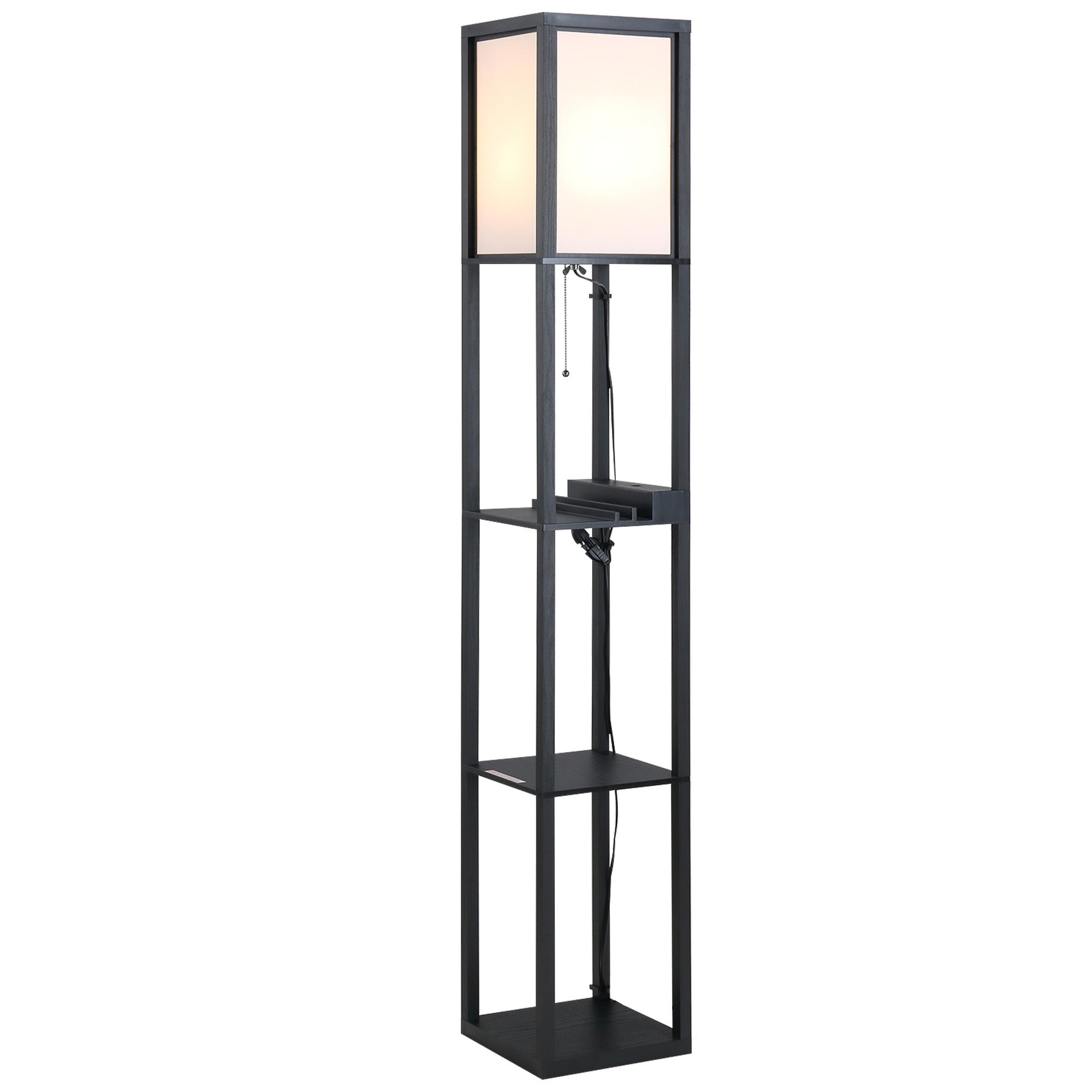 Easycomfort Lampada da Terra Moderna, Lampadina Illuminazione Interna Salvaspazio with Ripiani da Soggiorno Cotone, MDF 26 x 26 x 160 cm black e white