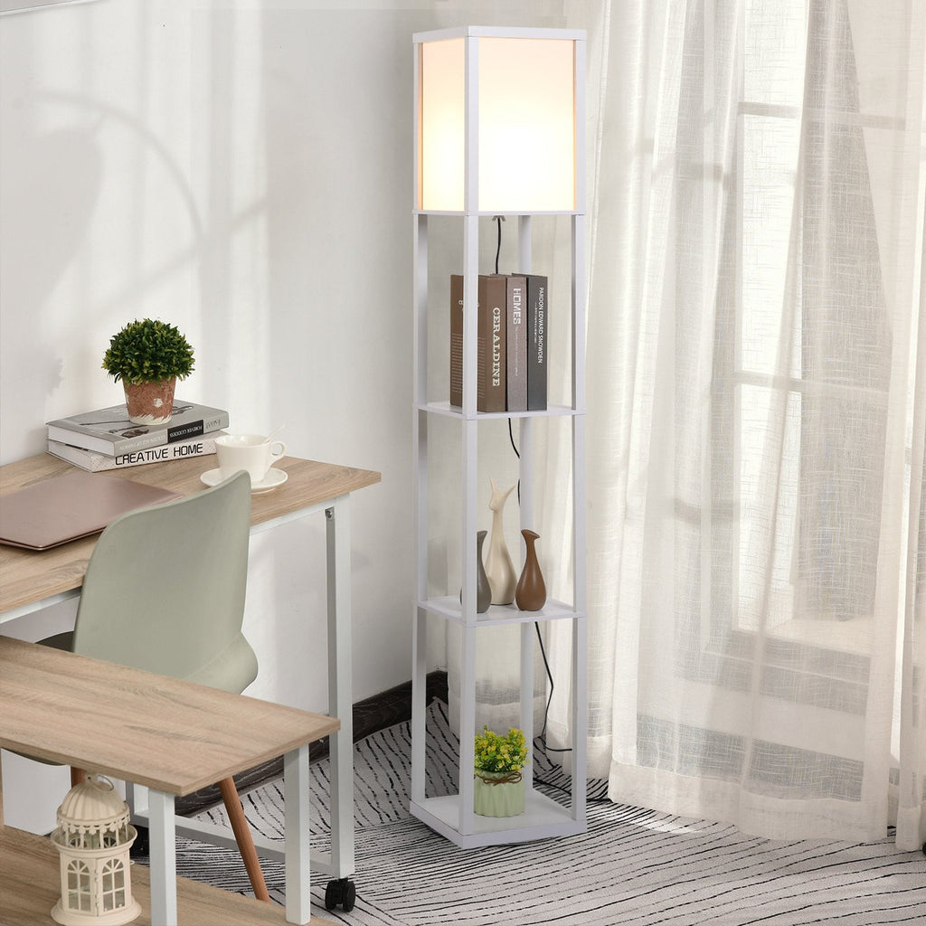 Easycomfort Lampada da Terra with 3 Mensole Integrate, Attacco E27 Potenza 40W, Arredamento Moderno in MDF, 26x26x160cm, white