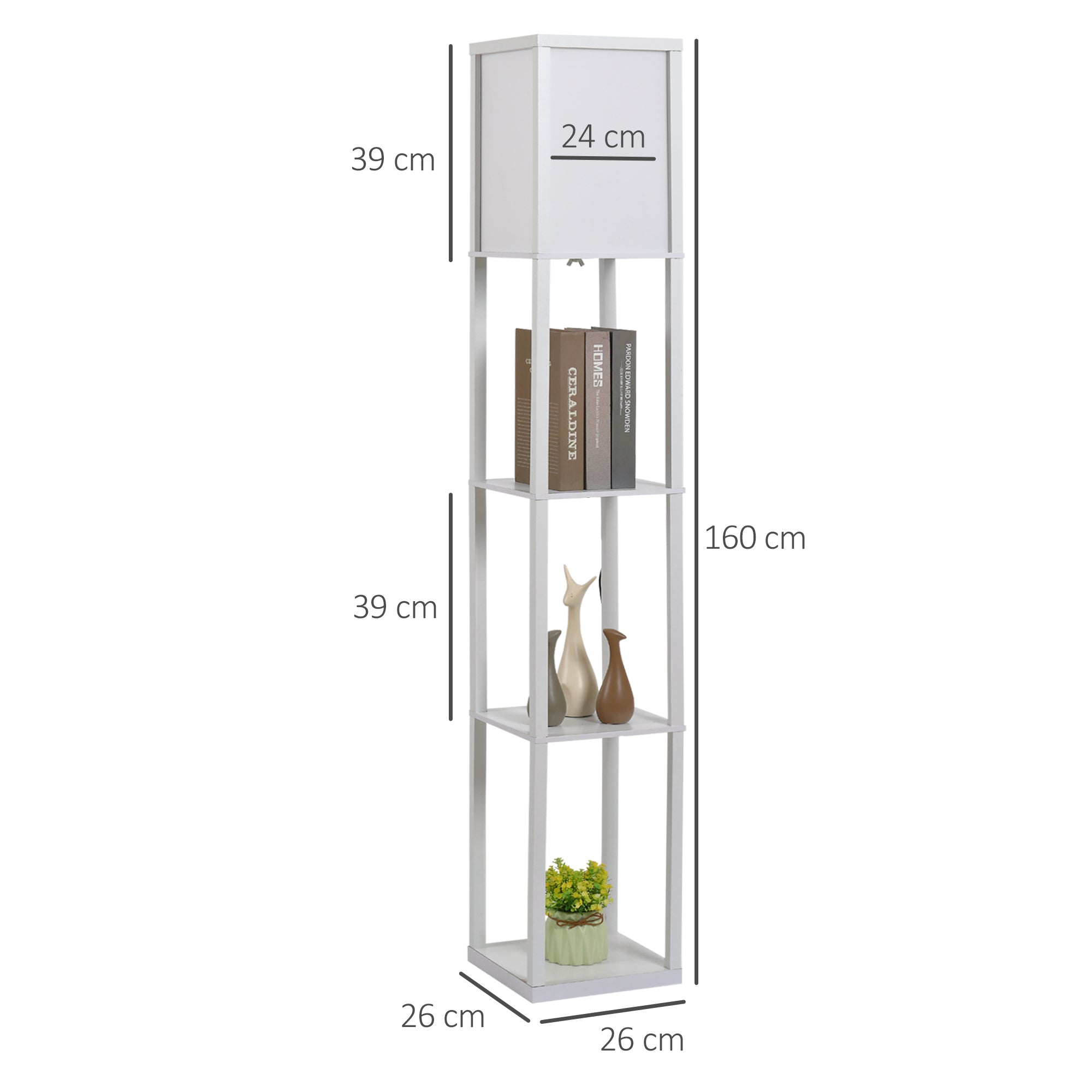 Easycomfort Lampada da Terra with 3 Mensole Integrate, Attacco E27 Potenza 40W, Arredamento Moderno in MDF, 26x26x160cm, white