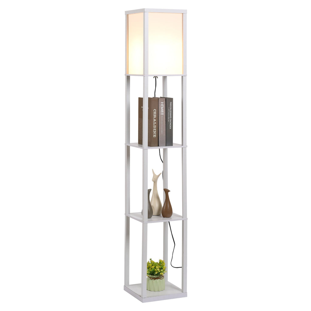 Easycomfort Lampada da Terra with 3 Mensole Integrate, Attacco E27 Potenza 40W, Arredamento Moderno in MDF, 26x26x160cm, white