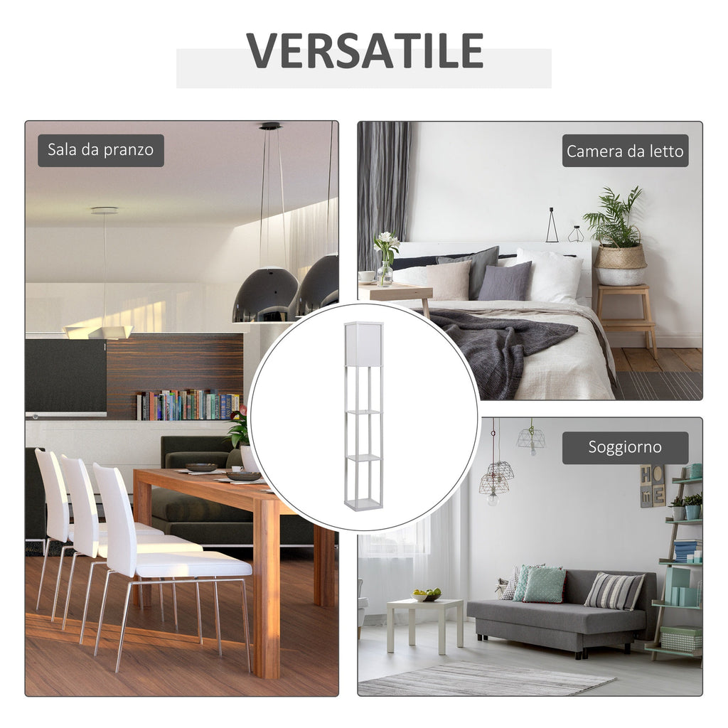 Easycomfort Lampada da Terra with 3 Mensole Integrate, Attacco E27 Potenza 40W, Arredamento Moderno in MDF, 26x26x160cm, white