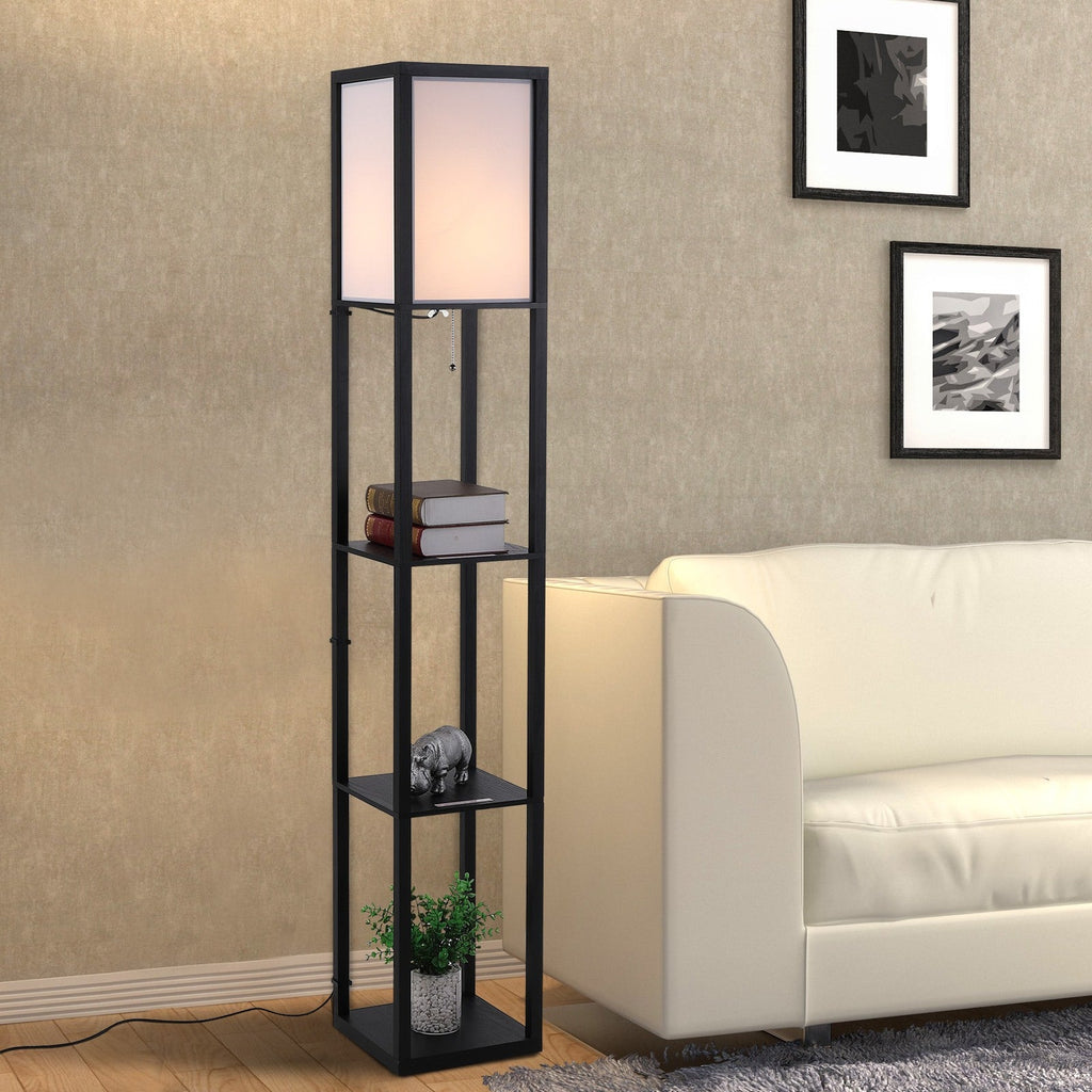 Easycomfort Lampada da Terra Moderna, Lampadina Illuminazione Interna Salvaspazio with Ripiani da Soggiorno Cotone, MDF 26 x 26 x 160 cm black e white