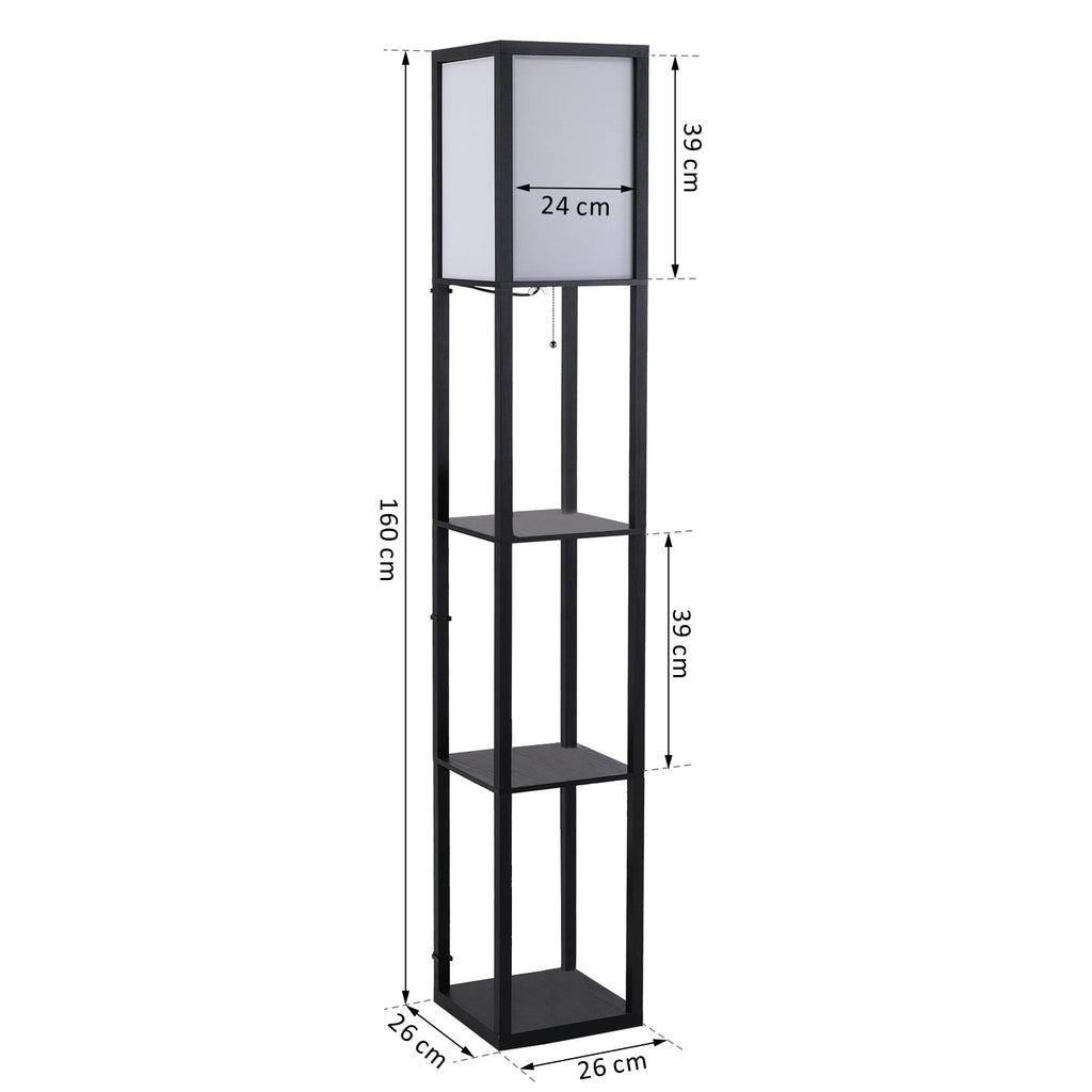 Easycomfort Lampada da Terra Moderna, Lampadina Illuminazione Interna Salvaspazio with Ripiani da Soggiorno Cotone, MDF 26 x 26 x 160 cm black e white