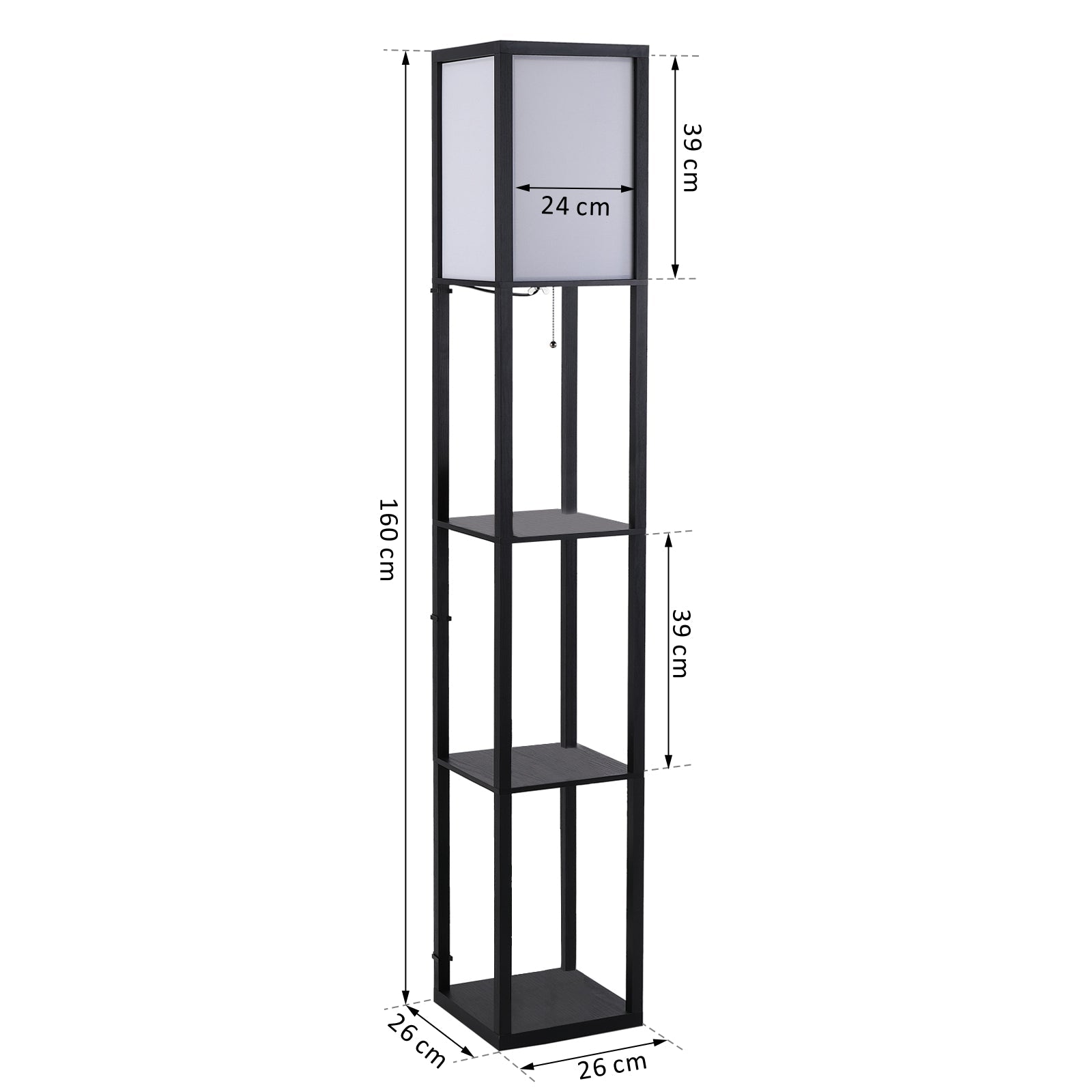 Easycomfort Lampada da Terra Moderna, Lampadina Illuminazione Interna Salvaspazio with Ripiani da Soggiorno Cotone, MDF 26 x 26 x 160 cm black e white