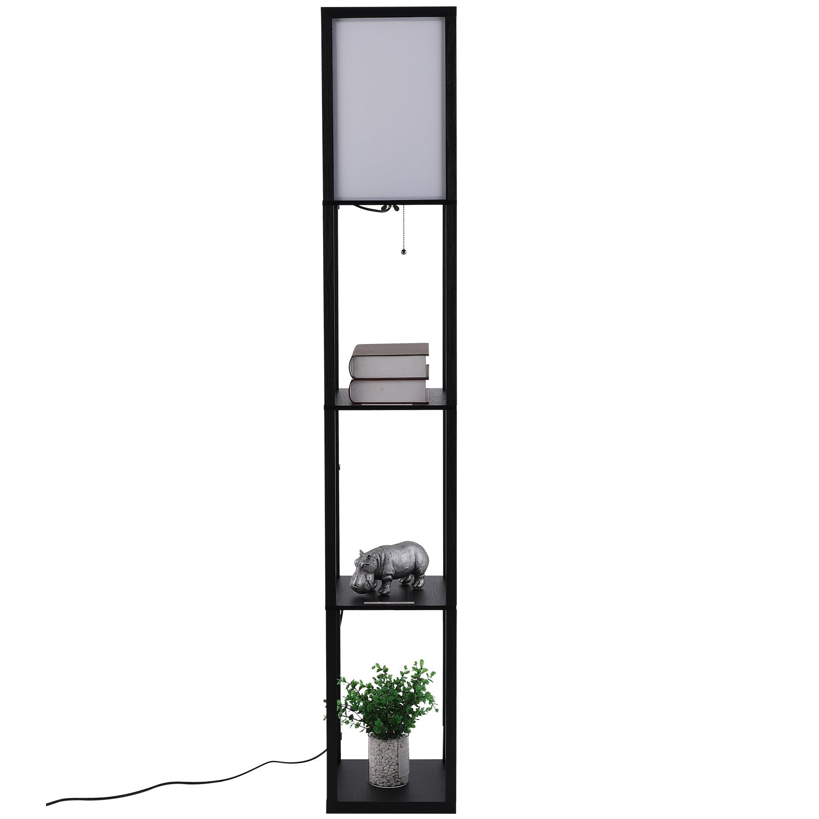 Easycomfort Lampada da Terra Moderna, Lampadina Illuminazione Interna Salvaspazio with Ripiani da Soggiorno Cotone, MDF 26 x 26 x 160 cm black e white