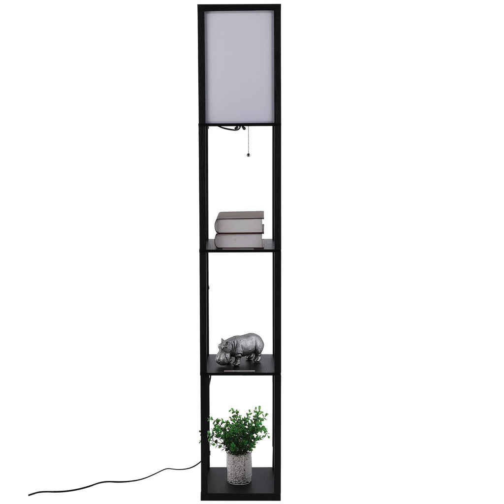 Easycomfort Lampada da Terra Moderna, Lampadina Illuminazione Interna Salvaspazio with Ripiani da Soggiorno Cotone, MDF 26 x 26 x 160 cm black e white