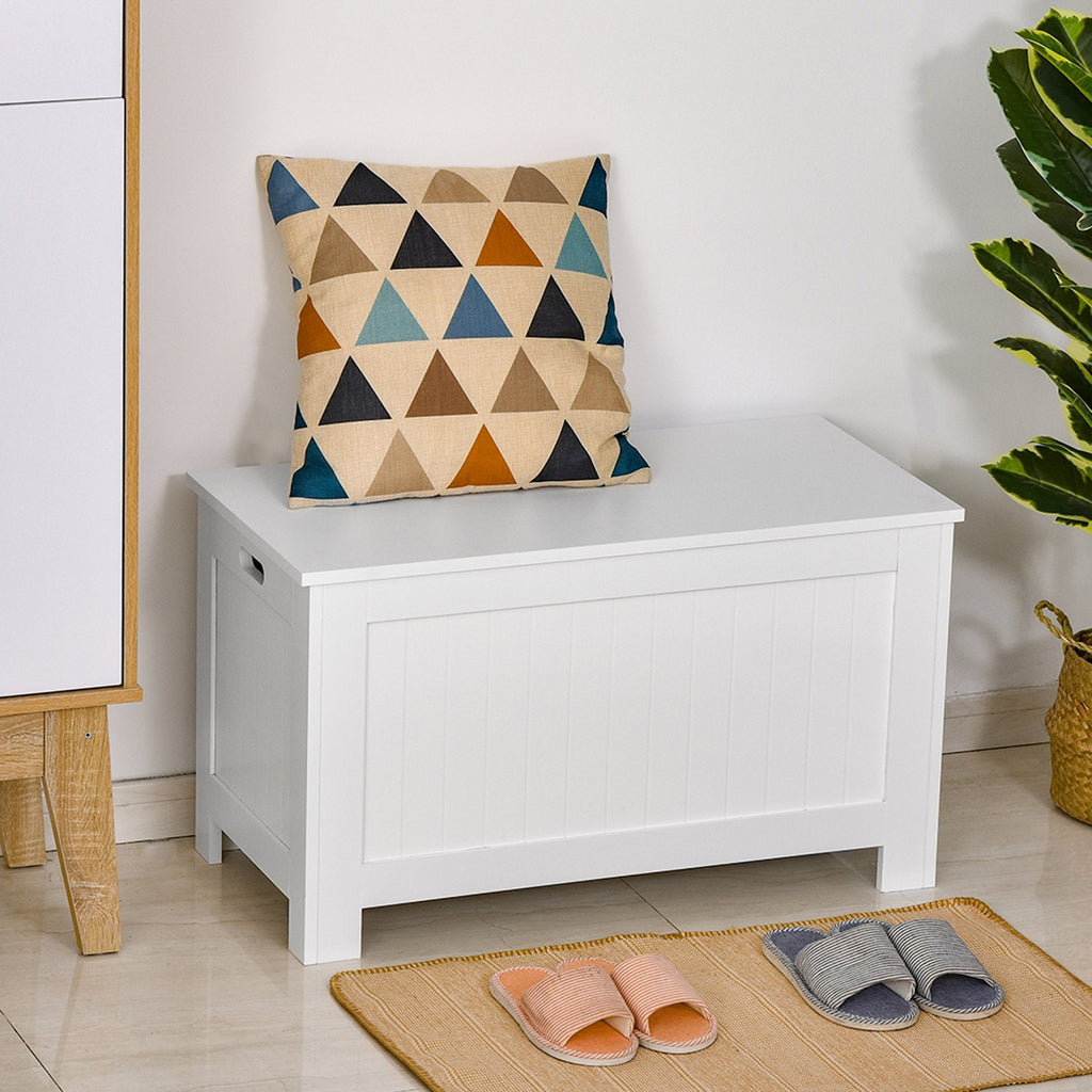 Easycomfort Panca Contenitore Multiuso in Legno MDF, 2 Maniglie e Apertura with Blocco di Sicurezza, 81x40x46cm, white