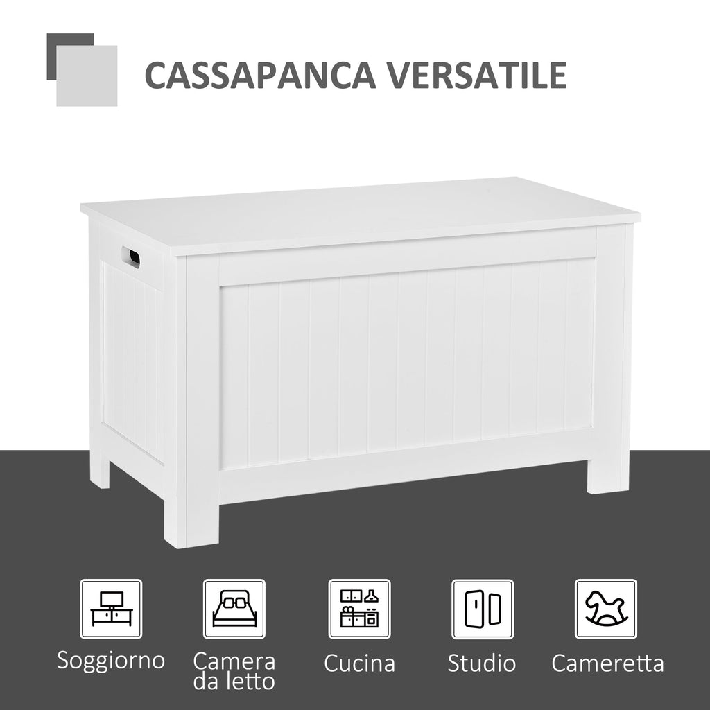 Easycomfort Panca Contenitore Multiuso in Legno MDF, 2 Maniglie e Apertura with Blocco di Sicurezza, 81x40x46cm, white