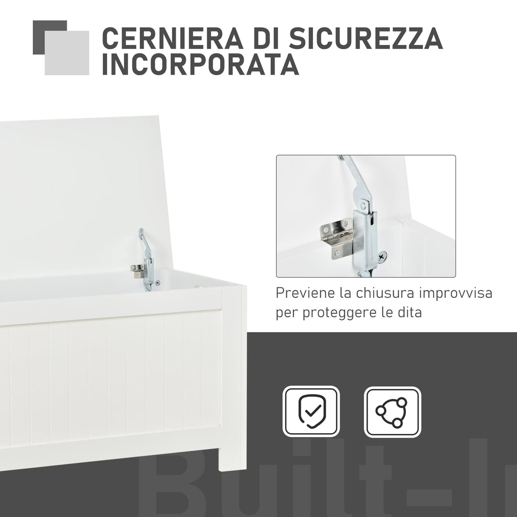 Easycomfort Panca Contenitore Multiuso in Legno MDF, 2 Maniglie e Apertura with Blocco di Sicurezza, 81x40x46cm, white