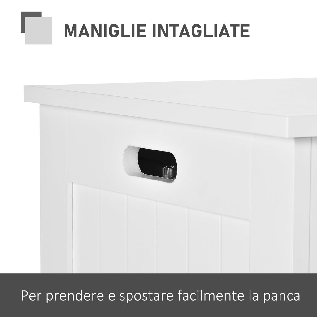 Easycomfort Panca Contenitore Multiuso in Legno MDF, 2 Maniglie e Apertura with Blocco di Sicurezza, 81x40x46cm, white