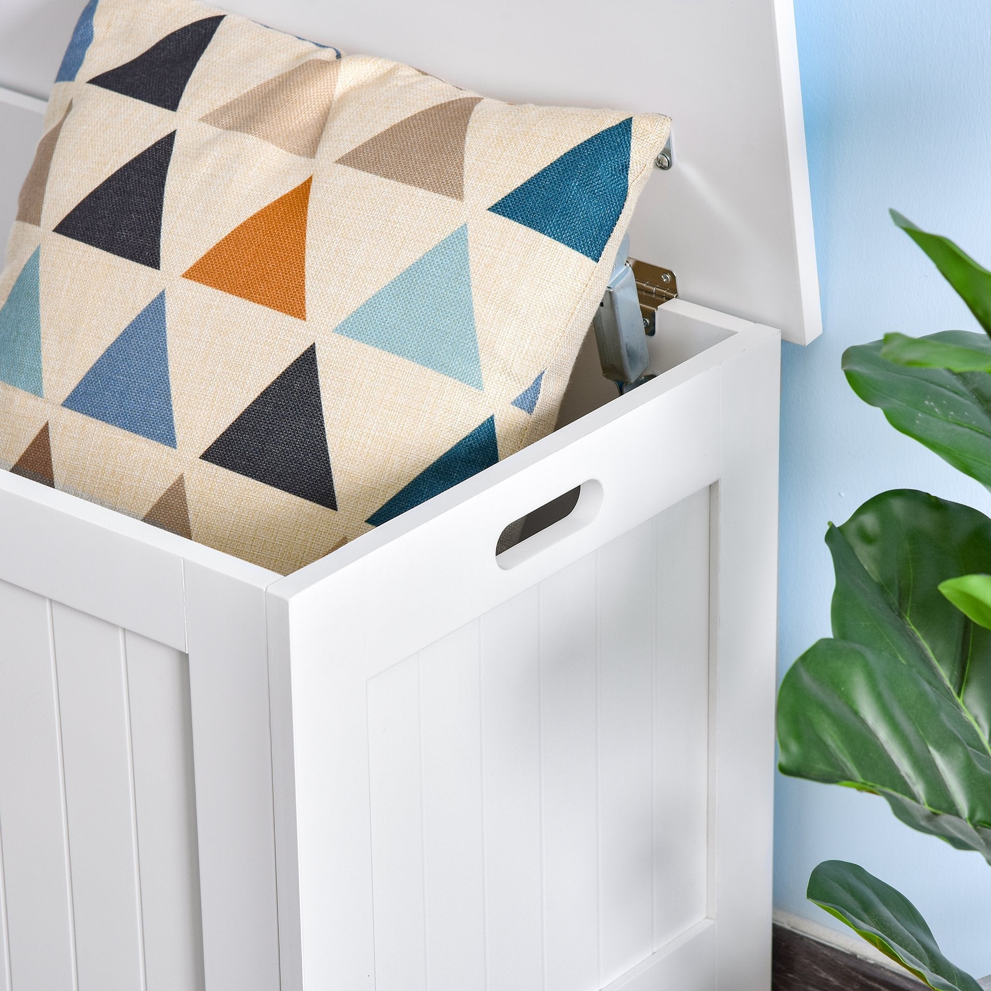Easycomfort Panca Contenitore Multiuso in Legno MDF, 2 Maniglie e Apertura with Blocco di Sicurezza, 81x40x46cm, white