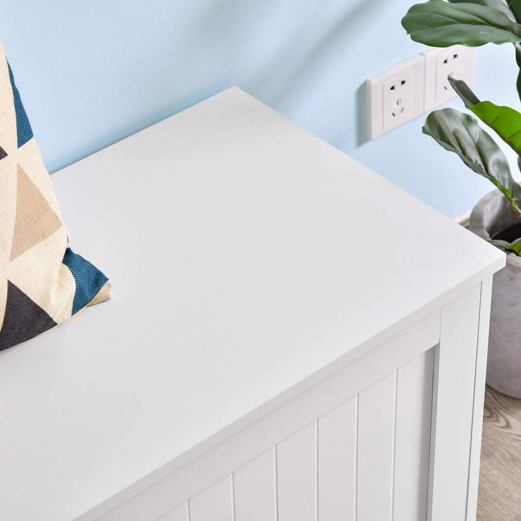 Easycomfort Panca Contenitore Multiuso in Legno MDF, 2 Maniglie e Apertura with Blocco di Sicurezza, 81x40x46cm, white