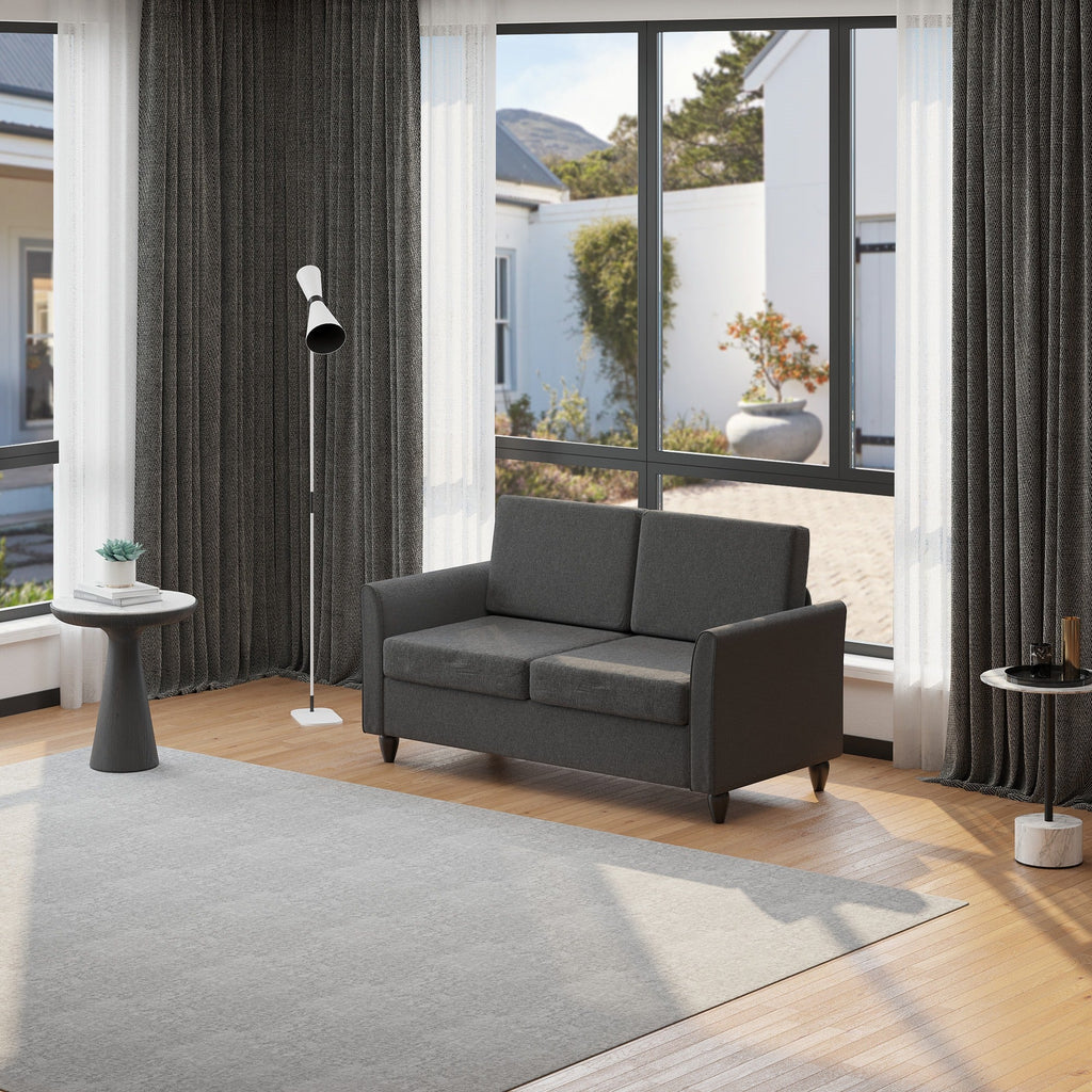 Easycomfort Divano a 2 Posti a Seduta Ampia with Cuscini Rimovibili da Salotto in Tessuto Effetto Lino e Gommapiuma, 141x70x78 cm, Grigio scuro e black