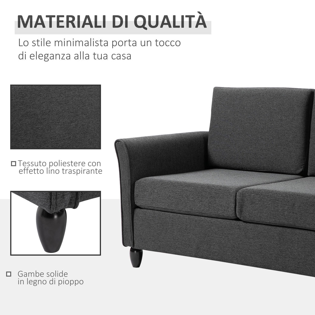 Easycomfort Divano a 2 Posti a Seduta Ampia with Cuscini Rimovibili da Salotto in Tessuto Effetto Lino e Gommapiuma, 141x70x78 cm, Grigio scuro e black