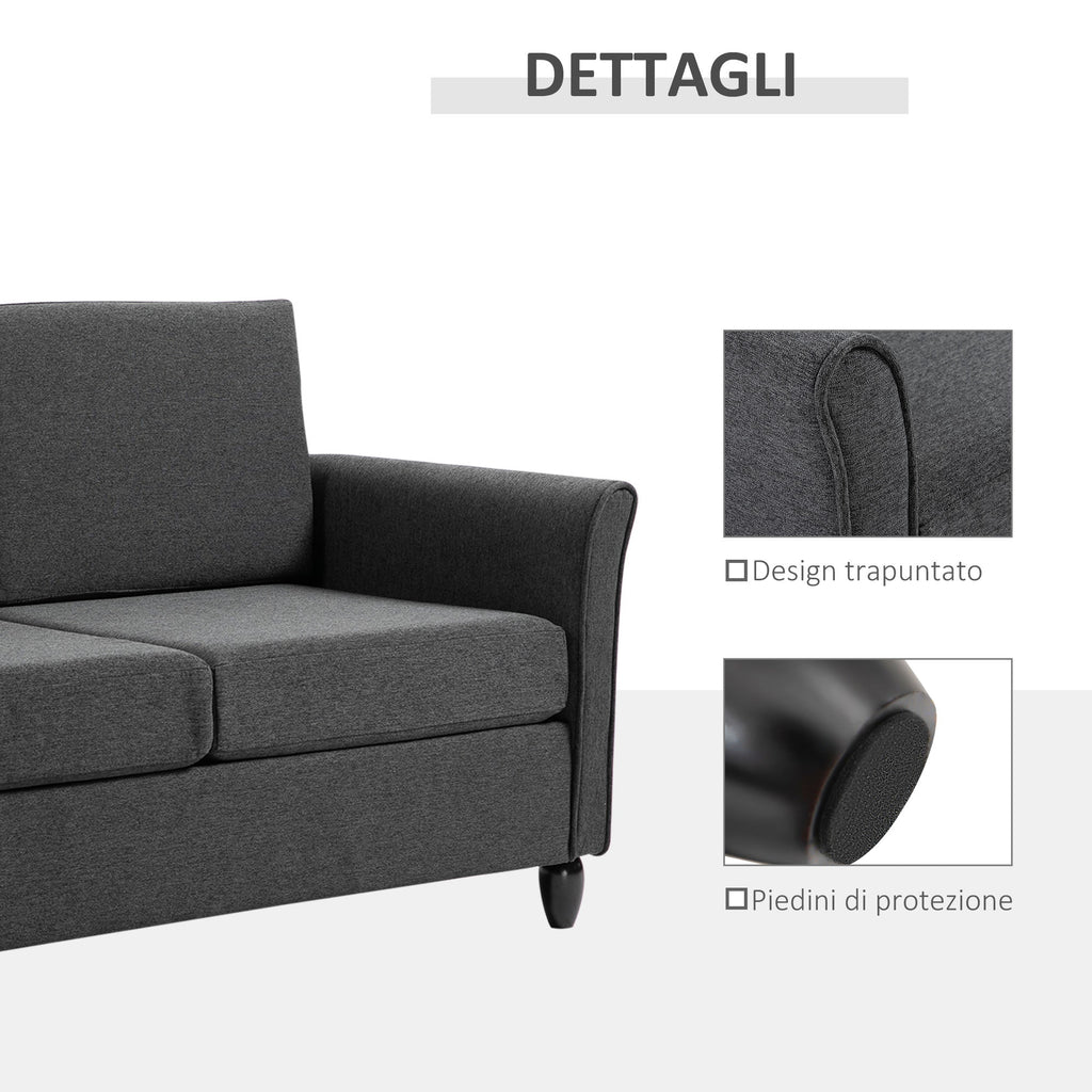 Easycomfort Divano a 2 Posti a Seduta Ampia with Cuscini Rimovibili da Salotto in Tessuto Effetto Lino e Gommapiuma, 141x70x78 cm, Grigio scuro e black