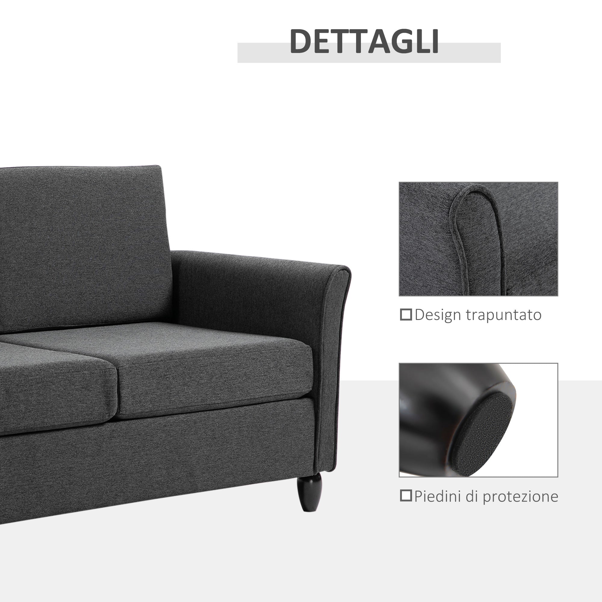 Easycomfort Divano a 2 Posti a Seduta Ampia with Cuscini Rimovibili da Salotto in Tessuto Effetto Lino e Gommapiuma, 141x70x78 cm, Grigio scuro e black