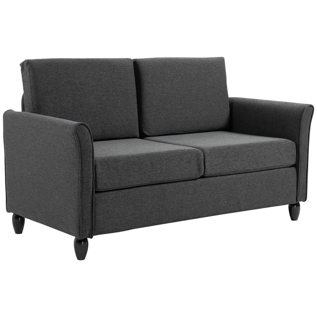 Easycomfort Divano a 2 Posti a Seduta Ampia with Cuscini Rimovibili da Salotto in Tessuto Effetto Lino e Gommapiuma, 141x70x78 cm, Grigio scuro e black