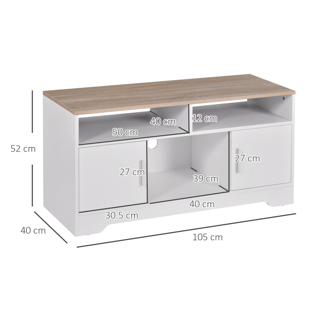 Easycomfort Mobile TV with 3 Scomparti Aperti, 2 Armadietti e Piano d'Appoggio, Mobile per TV fino a 50", in Truciolato, 105x40x52cm, white e Legno