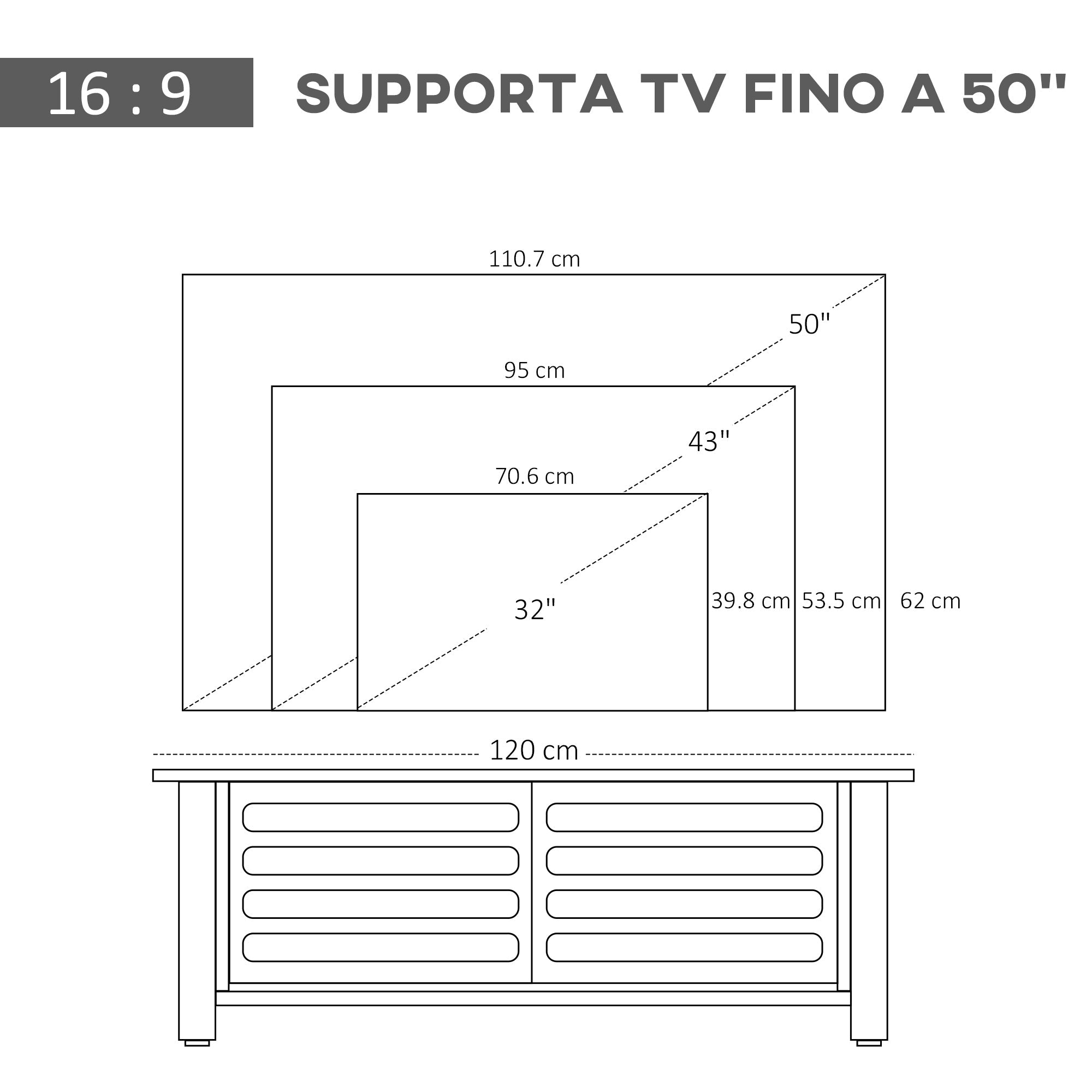 Easycomfort Mobile TV with 3 Scomparti Aperti, 2 Armadietti e Piano d'Appoggio, Mobile per TV fino a 50", in Truciolato, 105x40x52cm, white e Legno