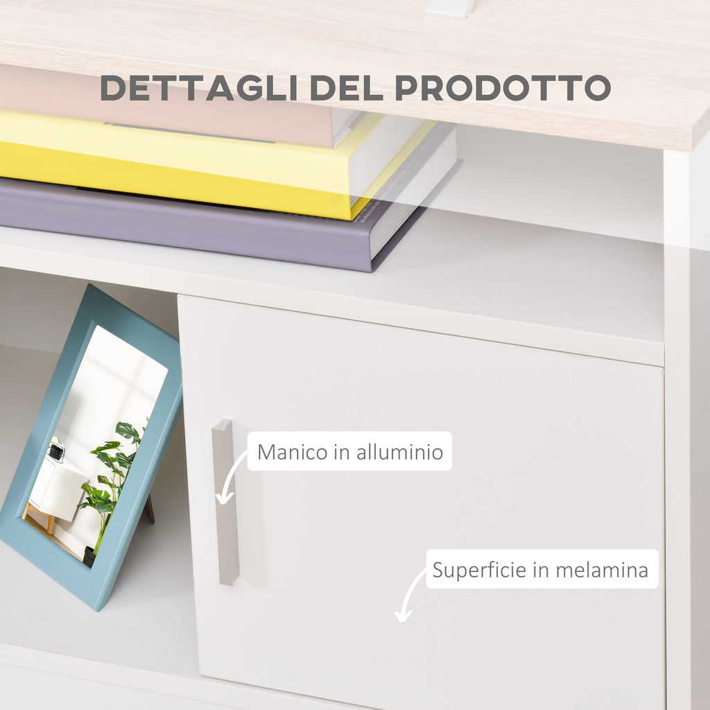 Easycomfort Mobile TV with 3 Scomparti Aperti, 2 Armadietti e Piano d'Appoggio, Mobile per TV fino a 50", in Truciolato, 105x40x52cm, white e Legno