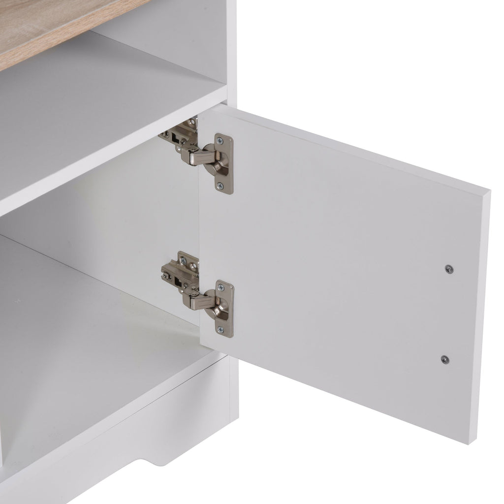 Easycomfort Mobile TV with 3 Scomparti Aperti, 2 Armadietti e Piano d'Appoggio, Mobile per TV fino a 50", in Truciolato, 105x40x52cm, white e Legno