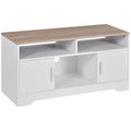 Easycomfort Mobile TV with 3 Scomparti Aperti, 2 Armadietti e Piano d'Appoggio, Mobile per TV fino a 50", in Truciolato, 105x40x52cm, white e Legno