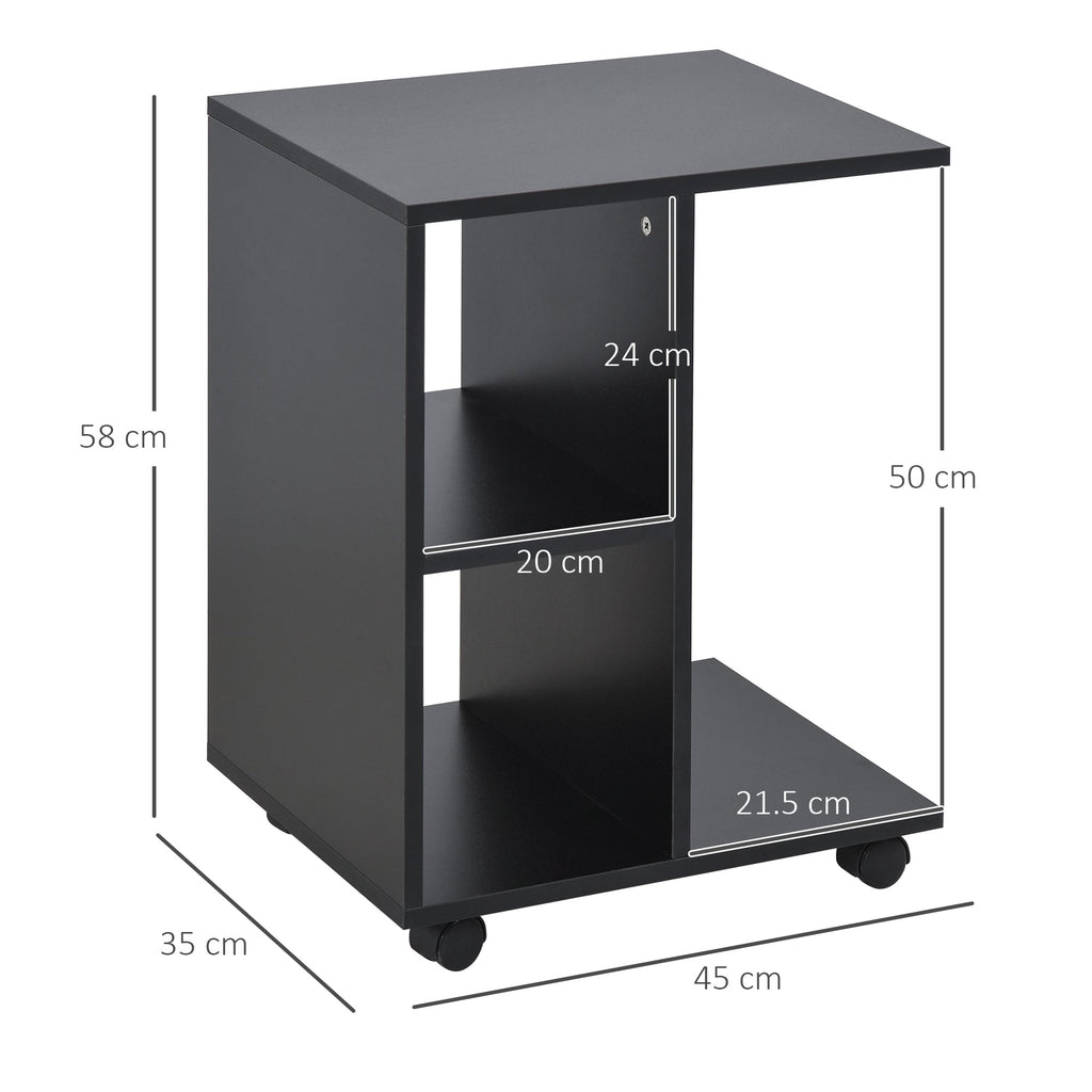 Easycomfort Tavolino da Salotto a C with 2 Ripiani Aperti e 4 Ruote Girevoli, 45x35x58 cm, black