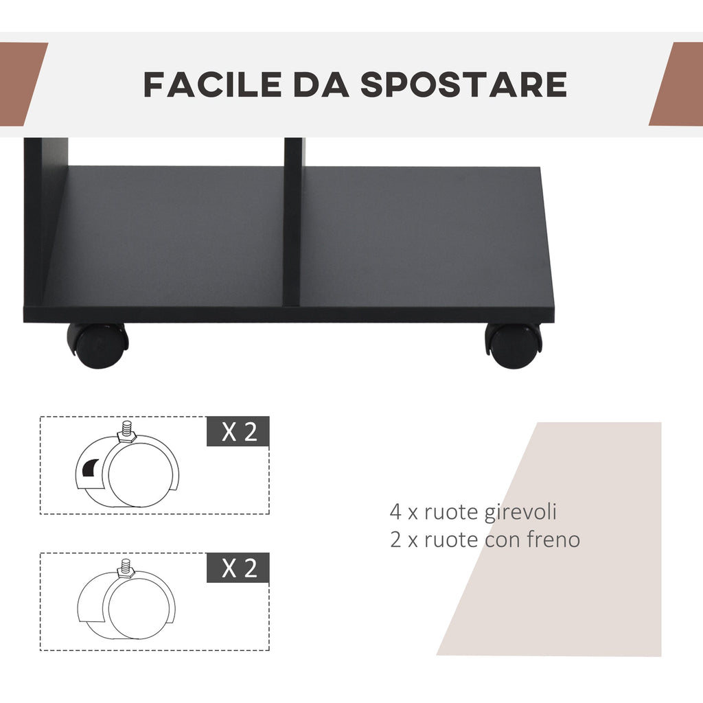 Easycomfort Tavolino da Salotto a C with 2 Ripiani Aperti e 4 Ruote Girevoli, 45x35x58 cm, black