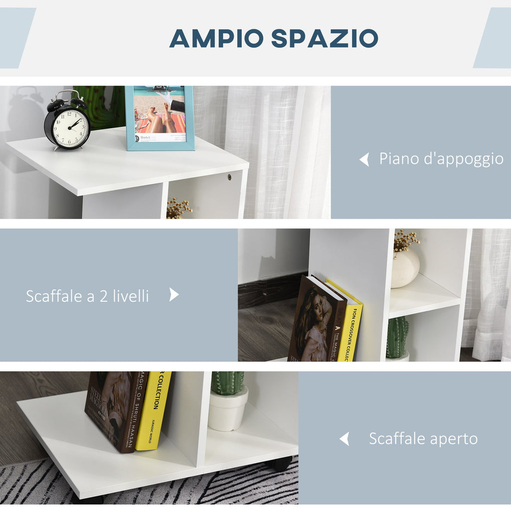 Easycomfort Tavolino da Salotto a C with 2 Ripiani Aperti e 4 Ruote Girevoli, in MDF e PE, 45x35x58 cm, white