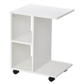 Easycomfort Tavolino da Salotto a C with 2 Ripiani Aperti e 4 Ruote Girevoli, in MDF e PE, 45x35x58 cm, white