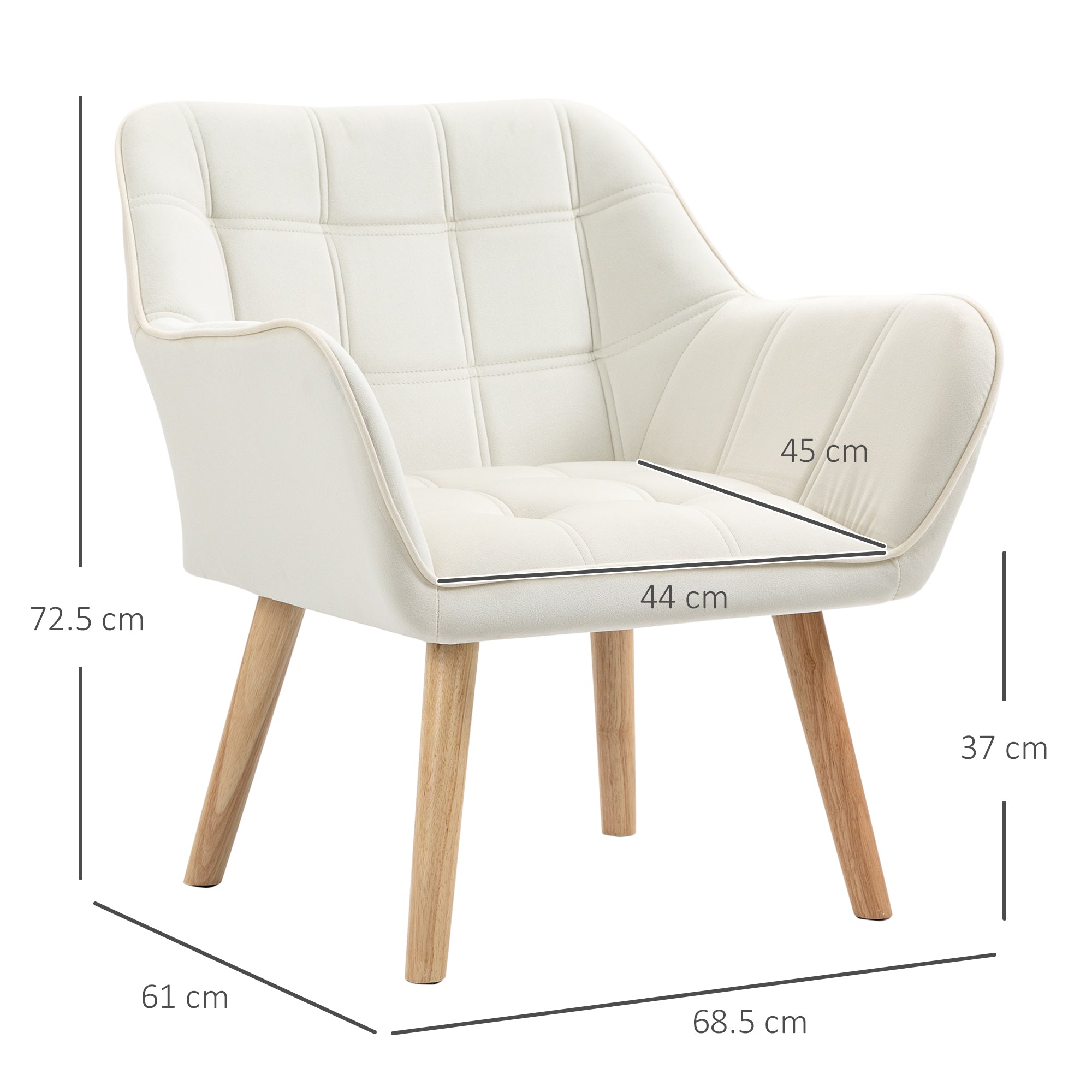 Easycomfort Poltrona Design Scandinava in Legno ed Effetto Velluto Crema, per Soggiorno o Ufficio, 68.5x61x72.5 cm